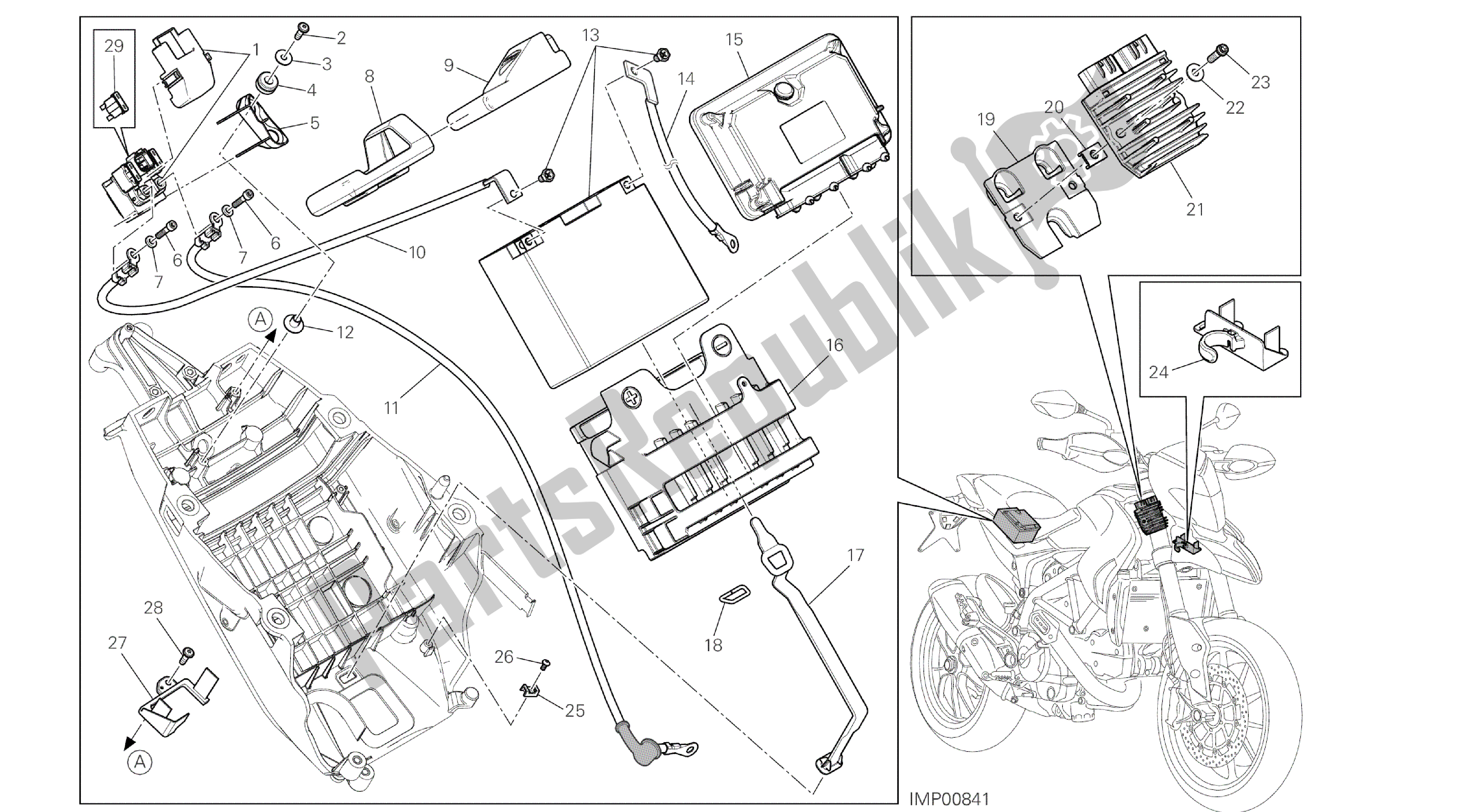 Todas las partes para Dibujo 18a - Soporte De Batería [mod: Hym; Xst: Aus, Eur, Fra, Jap, Twn] Grupo Eléctrico de Ducati Hypermotard 821 2015