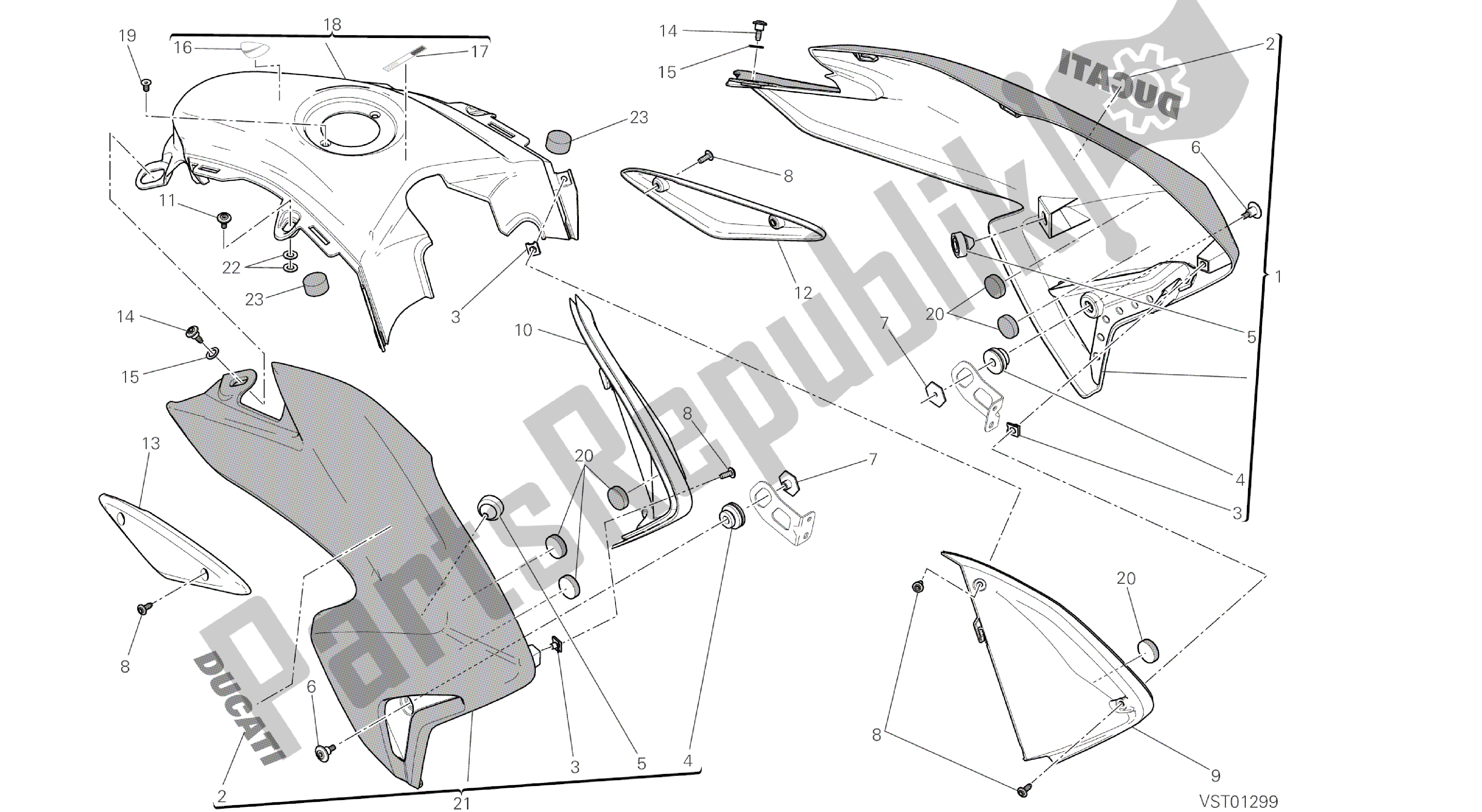 Todas las partes para Dibujo 34a - Carenado [mod: Hym; Xst: Twn] Marco De Grupo de Ducati Hypermotard 821 2015