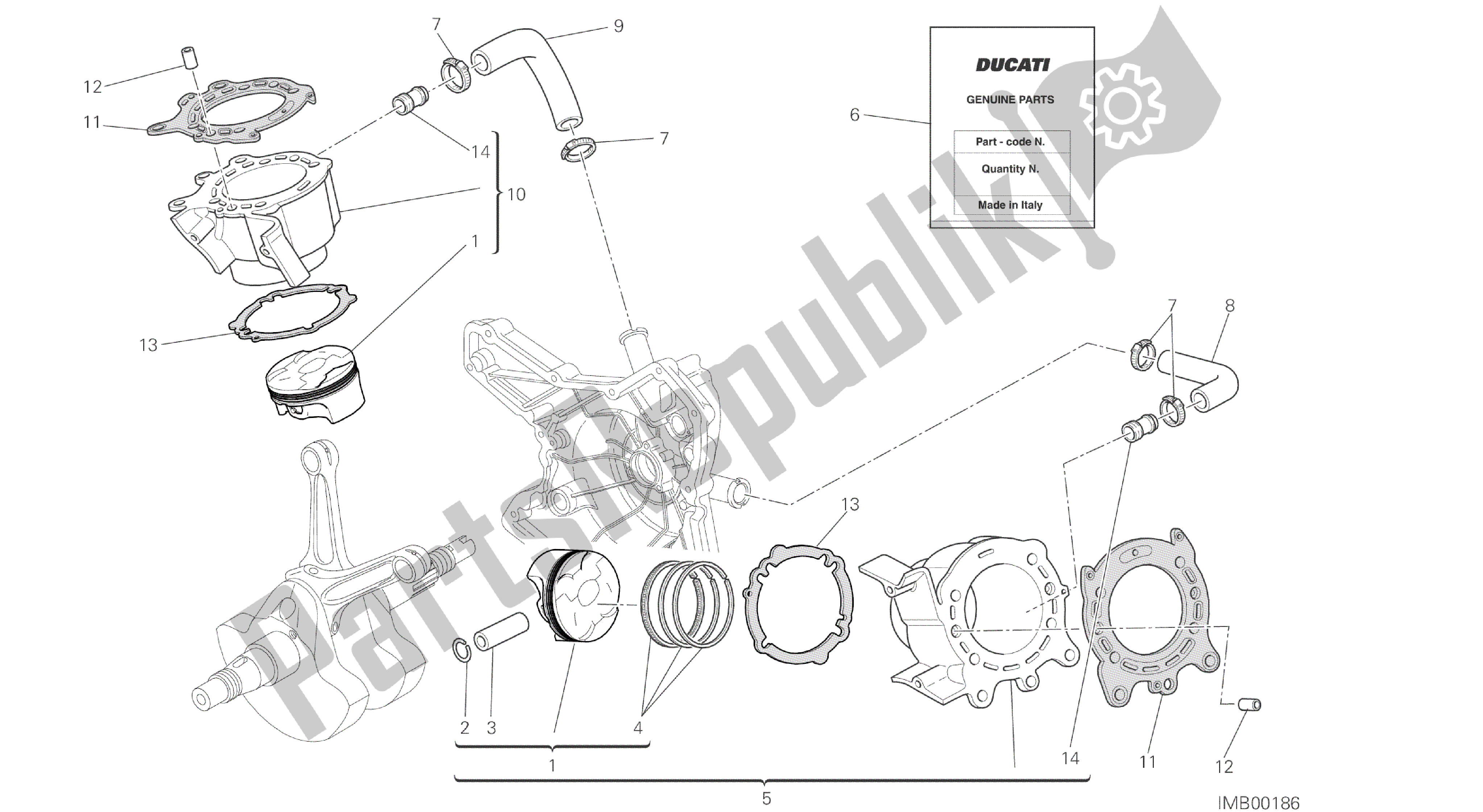 Todas las partes para Dibujo 007 - Cilindros - Pistones [mod: Hym; Xst: Aus, Eur, Fra, Jap, Twn] Motor De Grupo de Ducati Hypermotard 821 2015