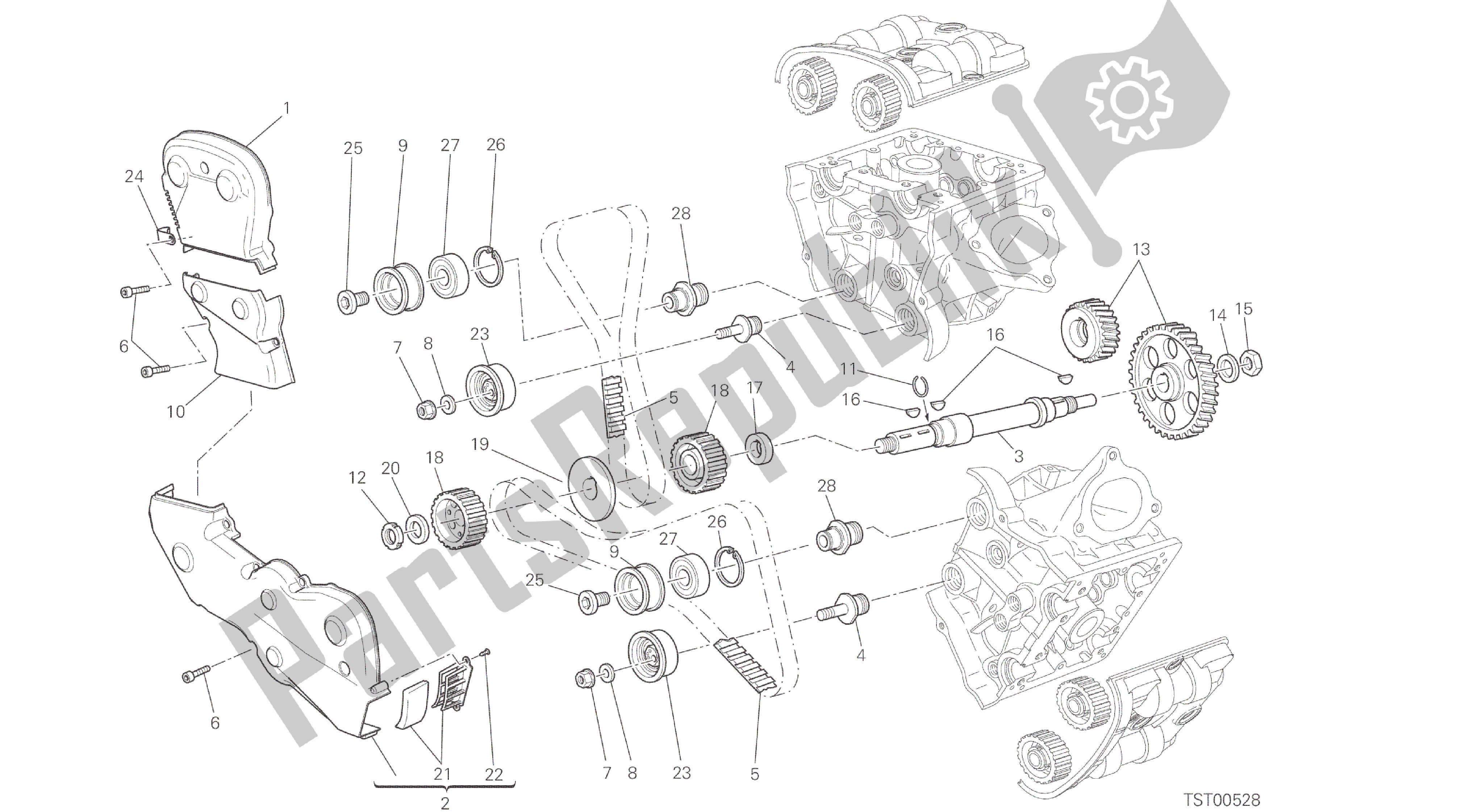 Todas as partes de Desenho 008 - Distribuzione [mod: Hym; Xst: Aus, Eur, Fra, Jap, Twn] Motor De Grupo do Ducati Hypermotard 821 2015