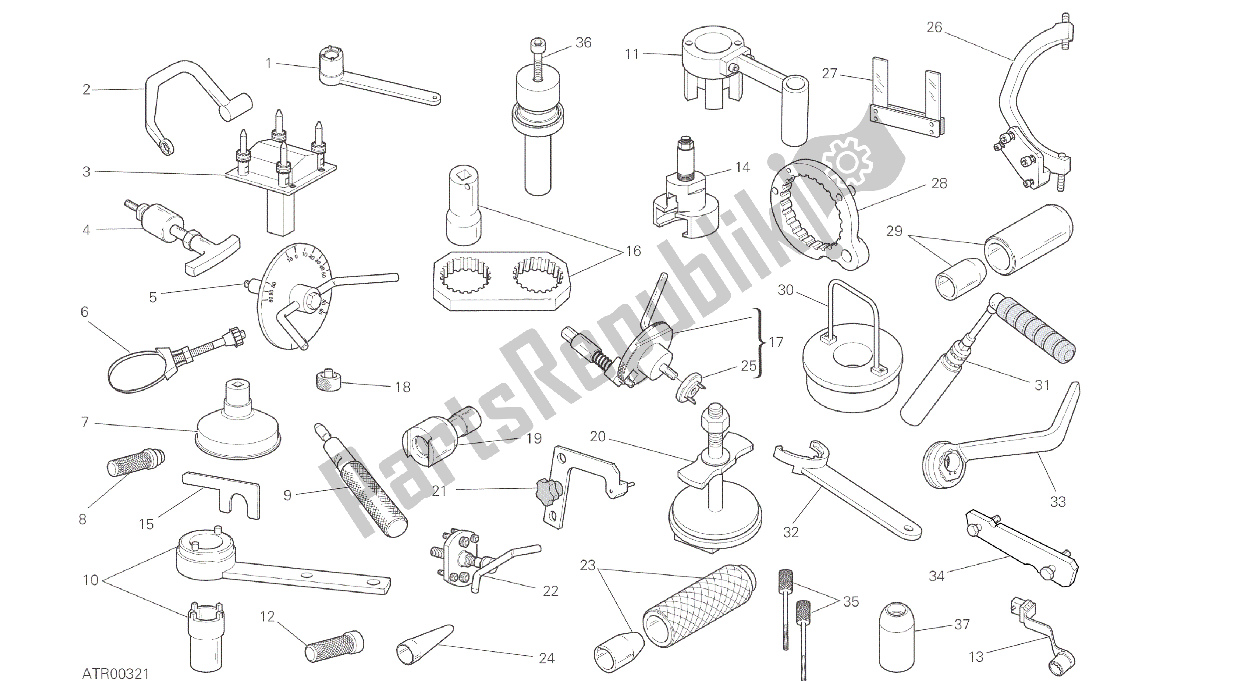 Todas las partes para Dibujo 001 - Herramientas De Servicio De Taller (motor) [mod: Hym; Xst: Aus, Eur, Fra, Jap, Twn] Herramientas De Grupo de Ducati Hypermotard 821 2015