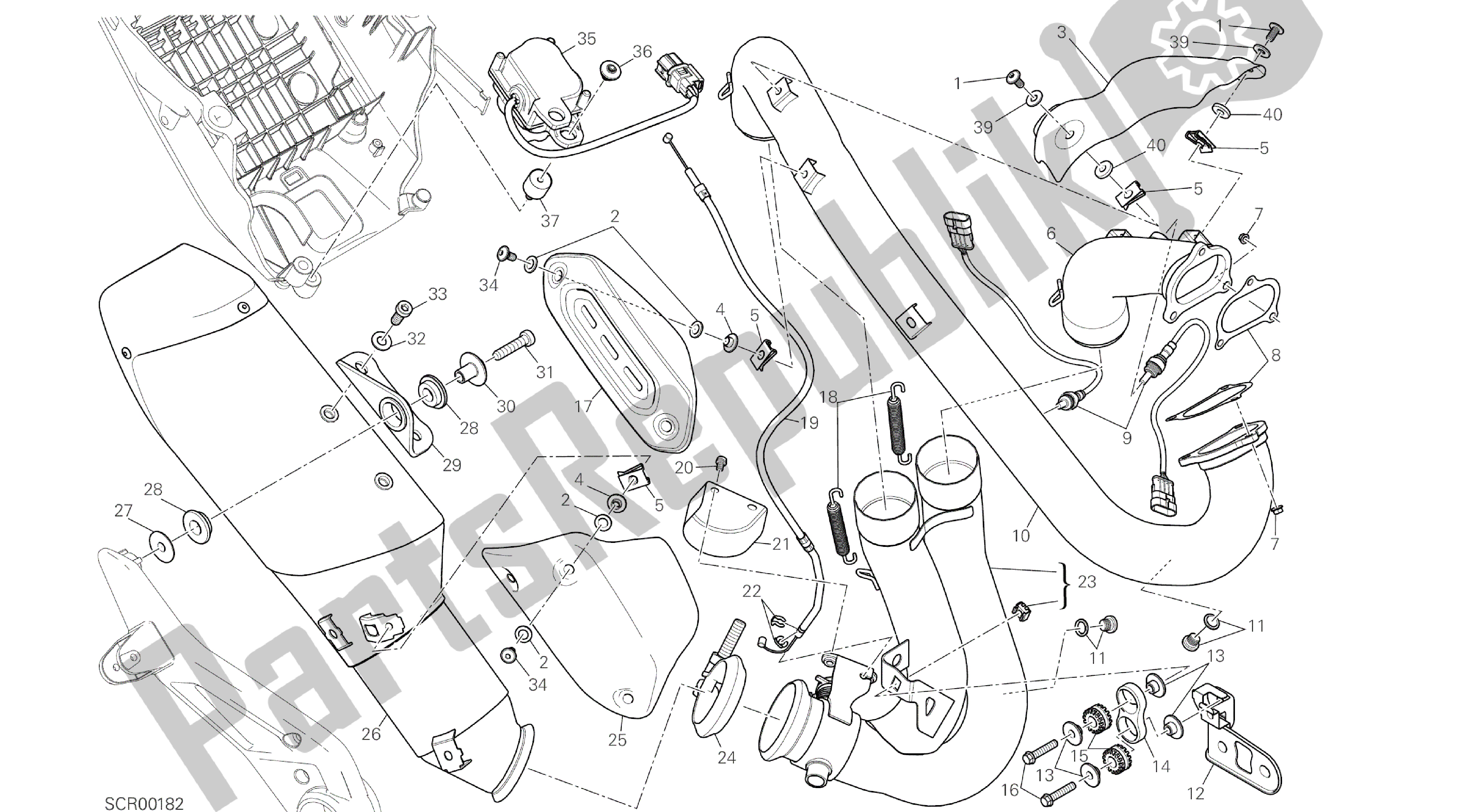 Todas las partes para Dibujo 019 - Sistema De Escape [mod: Hym; Xst: Marco De Grupo Aus, Eur, Fra, Jap, Twn] de Ducati Hypermotard 821 2015