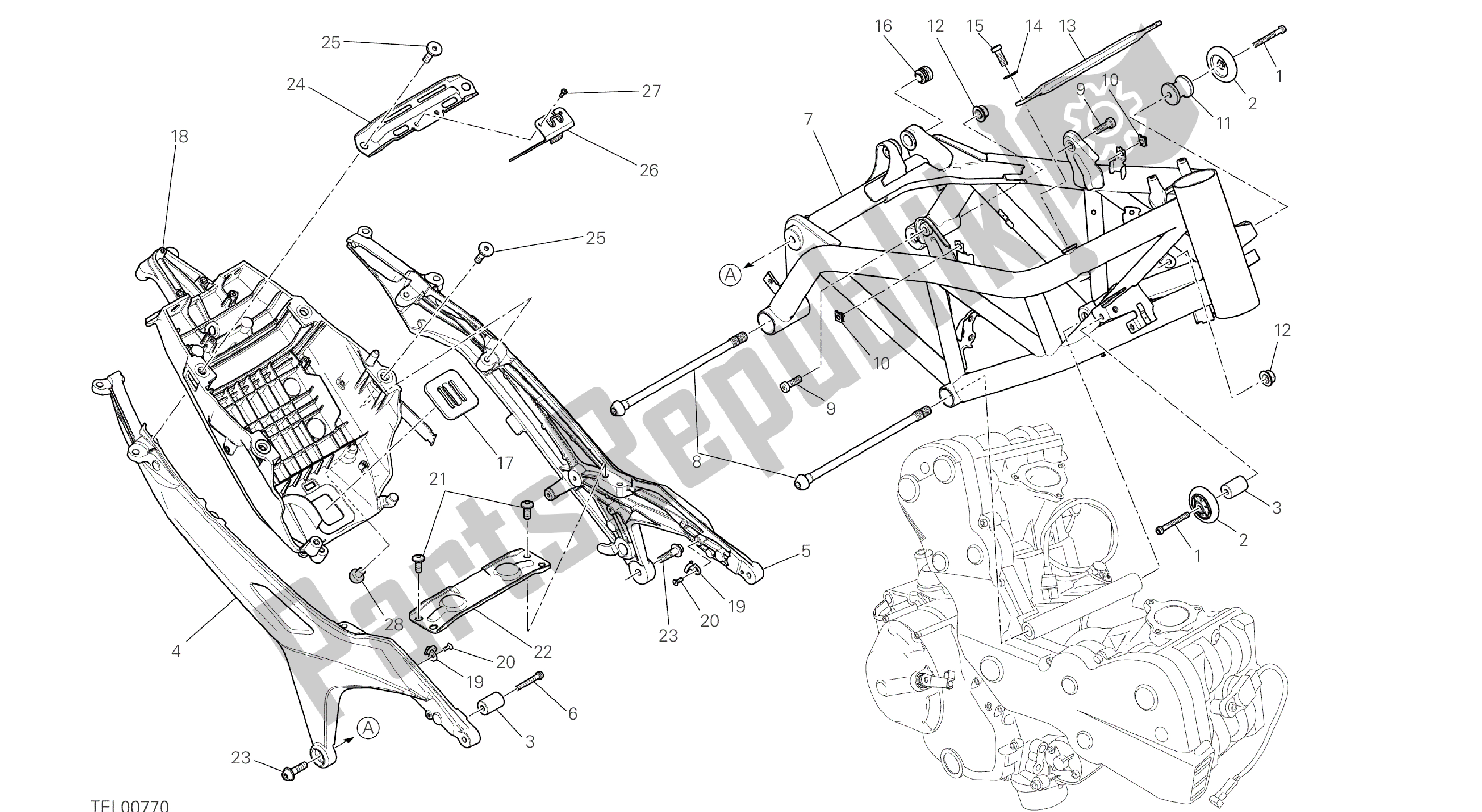 Todas las partes para Dibujo 022 - Marco [mod: Hym; Xst: Marco De Grupo Aus, Eur, Fra, Jap, Twn] de Ducati Hypermotard 821 2015