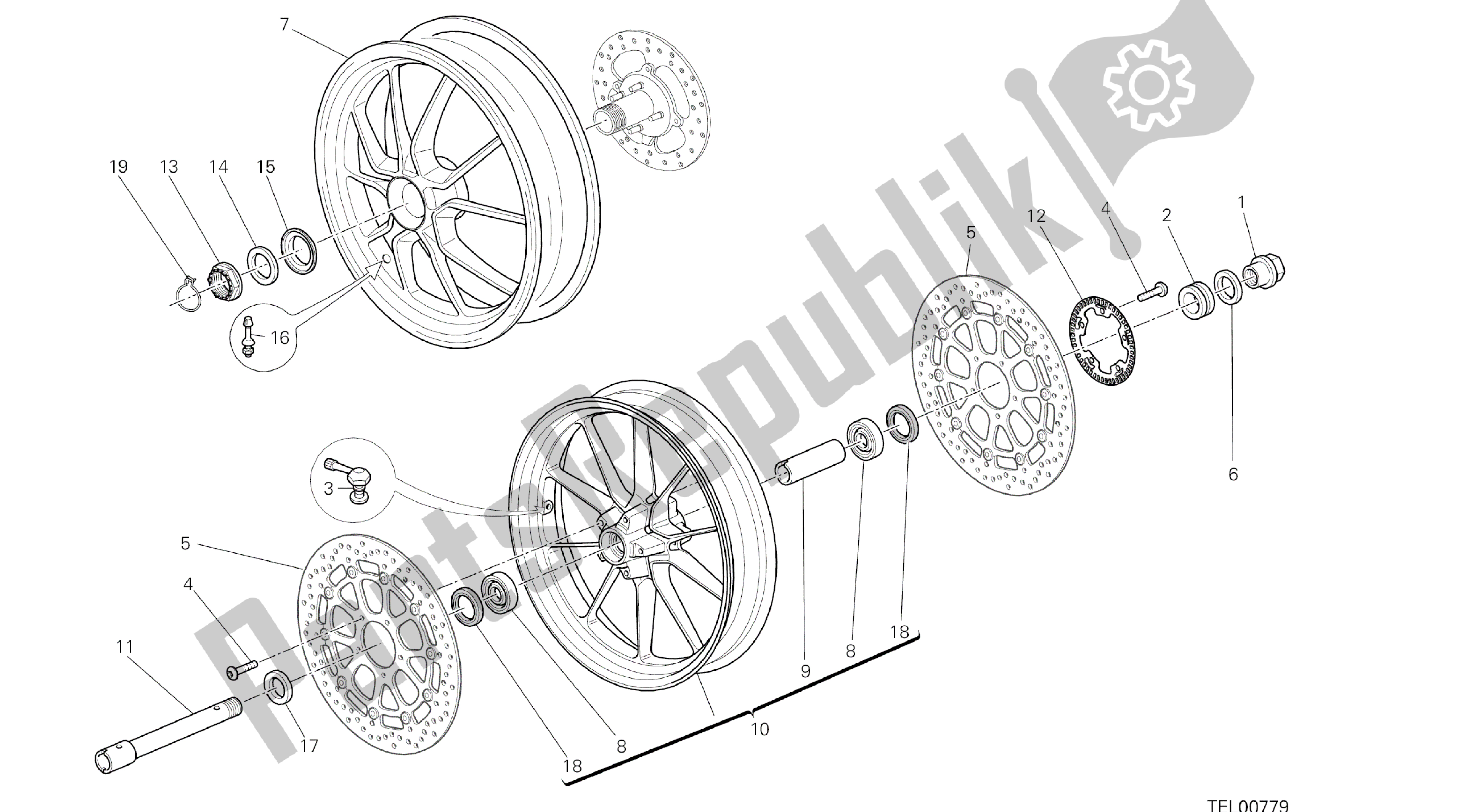 Todas las partes para Dibujo 026 - Ruota Anteriore E Posteriore [mod: Hym; Xst: Marco De Grupo Aus, Eur, Fra, Jap, Twn] de Ducati Hypermotard 821 2015