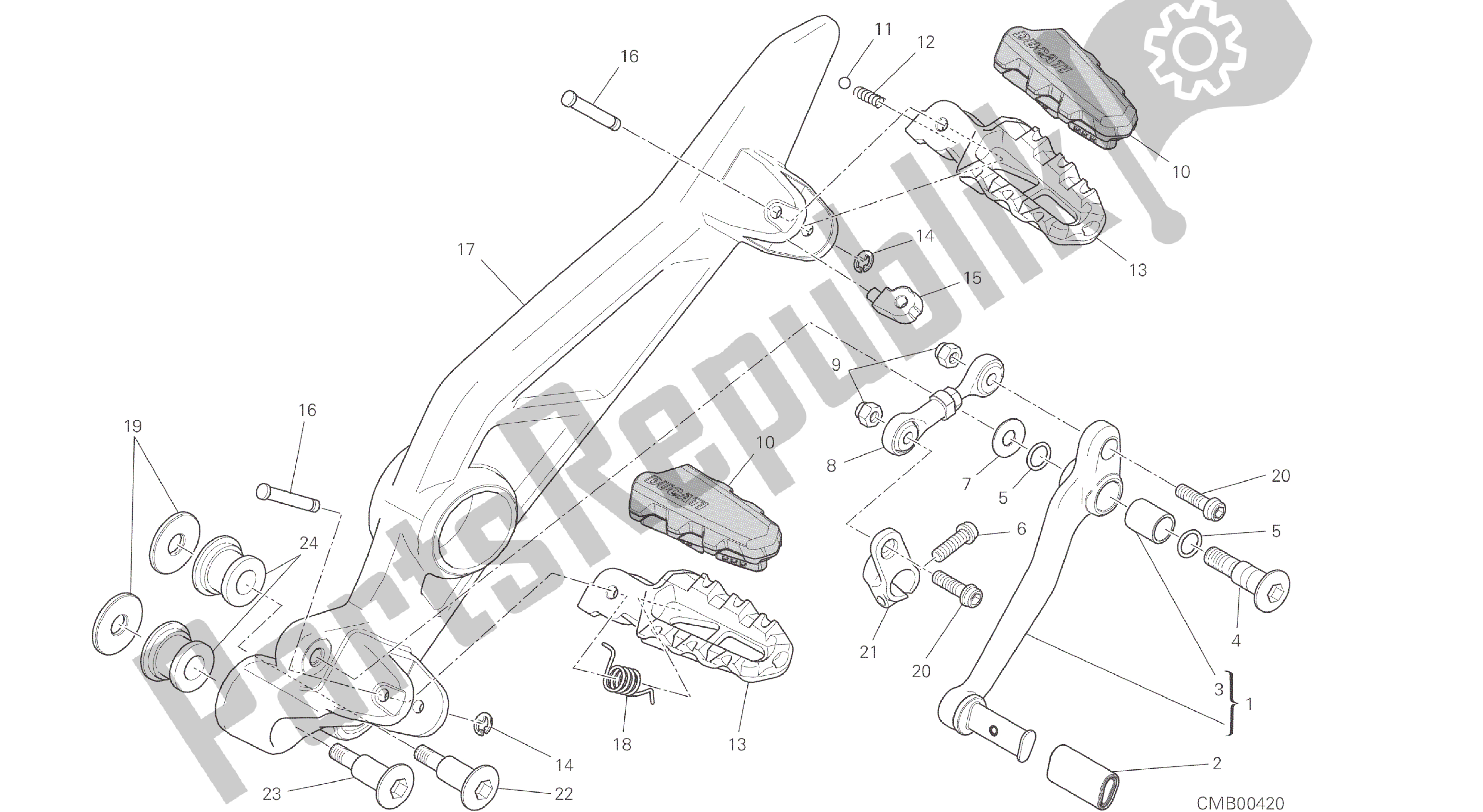 Todas las partes para Dibujo 027 - Reposapiés, Izquierda [mod: Hym; Xst: Marco De Grupo Aus, Eur, Fra, Jap, Twn] de Ducati Hypermotard 821 2015