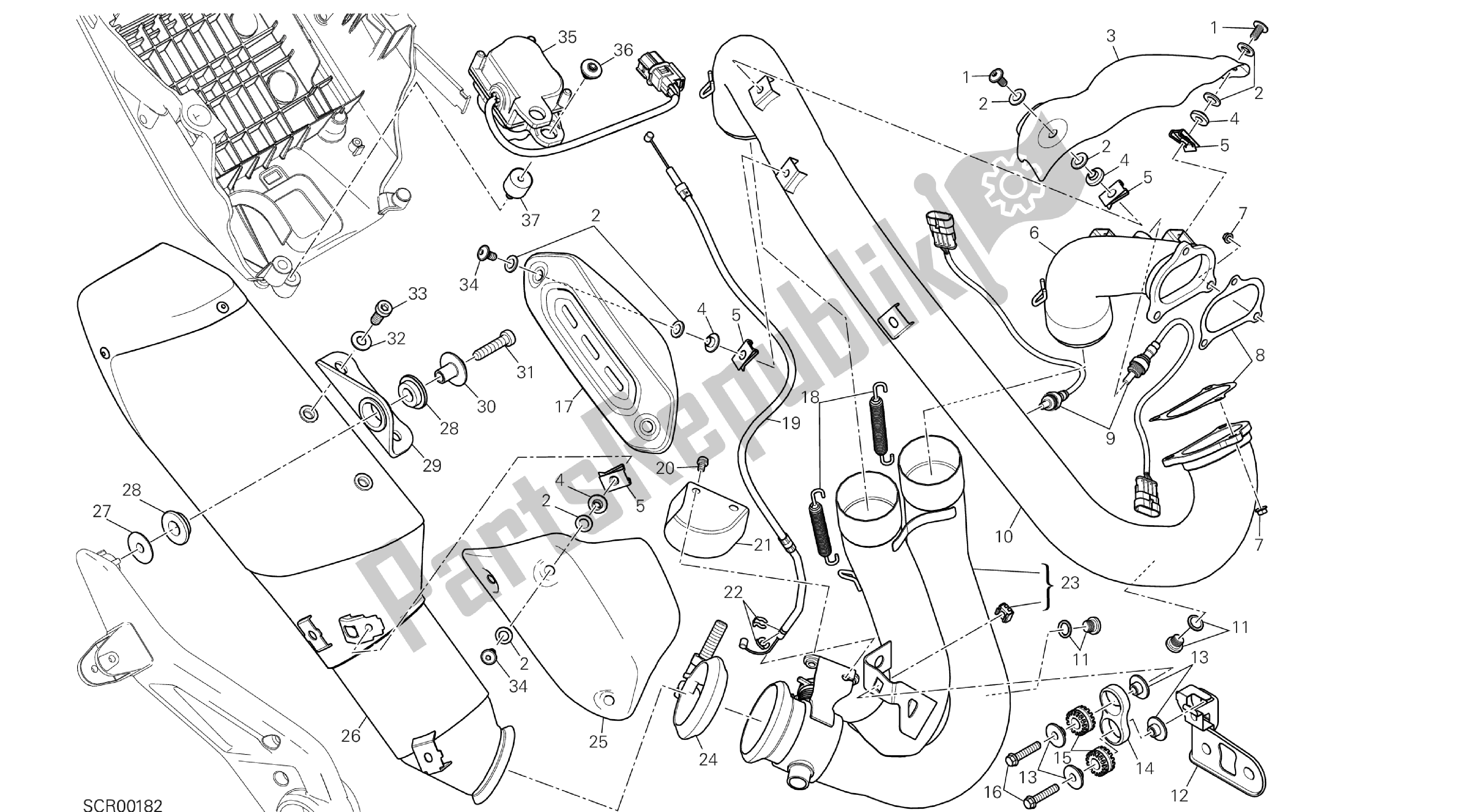 Todas las partes para Dibujo 019 - Sistema De Escape [x St: Cal, C Dn, Eur] Grupo Fr Ame de Ducati Hypermotard SP 821 2013