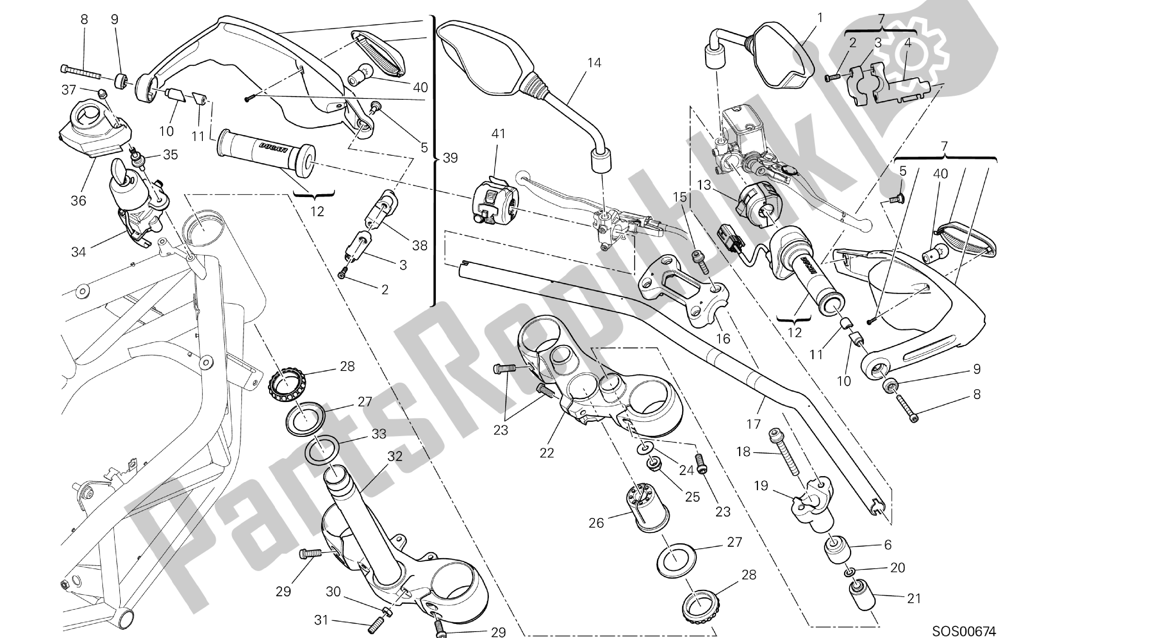 Tutte le parti per il Disegno 021 - Manubrio E Comandi [x St: Cal, C Dn, Eur] Group Fr Ame del Ducati Hypermotard SP 821 2013