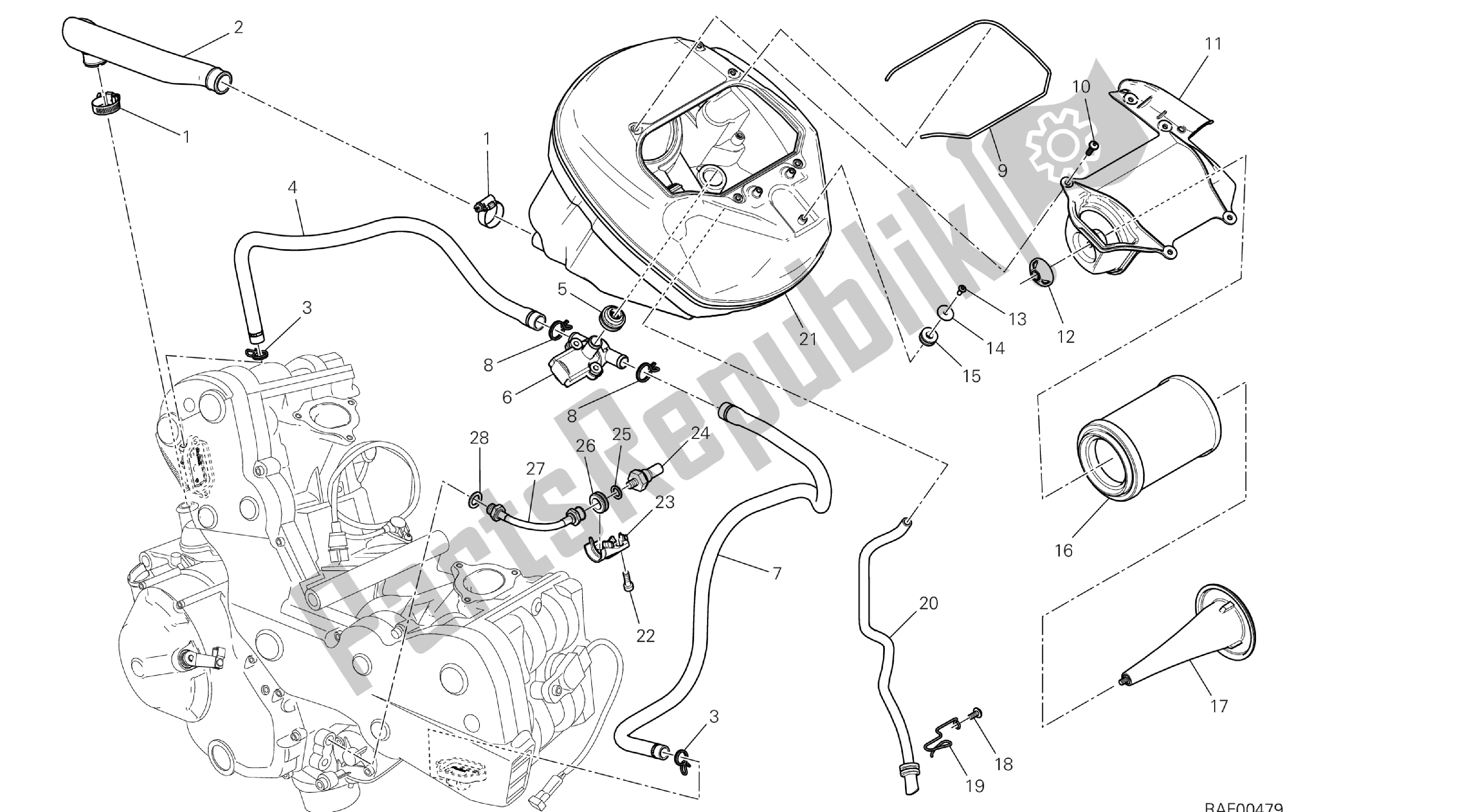 Todas las partes para Dibujo 029 - Toma De Aire - Respiradero De Aceite [x St: Cal, C Dn, Eur] Grupo Fr Ame de Ducati Hypermotard SP 821 2013