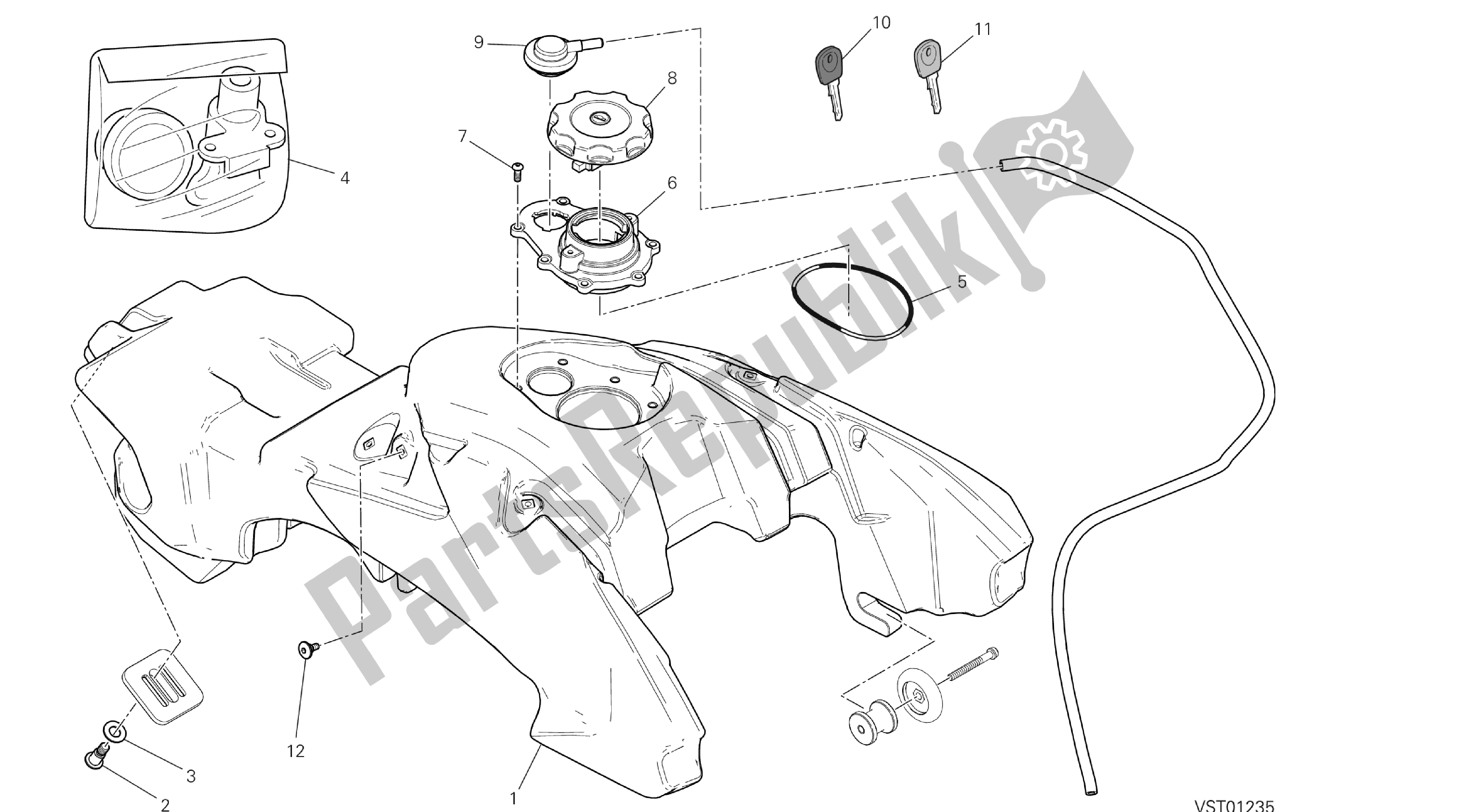 Todas las partes para Dibujo 032 - Tanque De Combustible [xst: Eur] Grupo Fr Ame de Ducati Hypermotard SP 821 2013