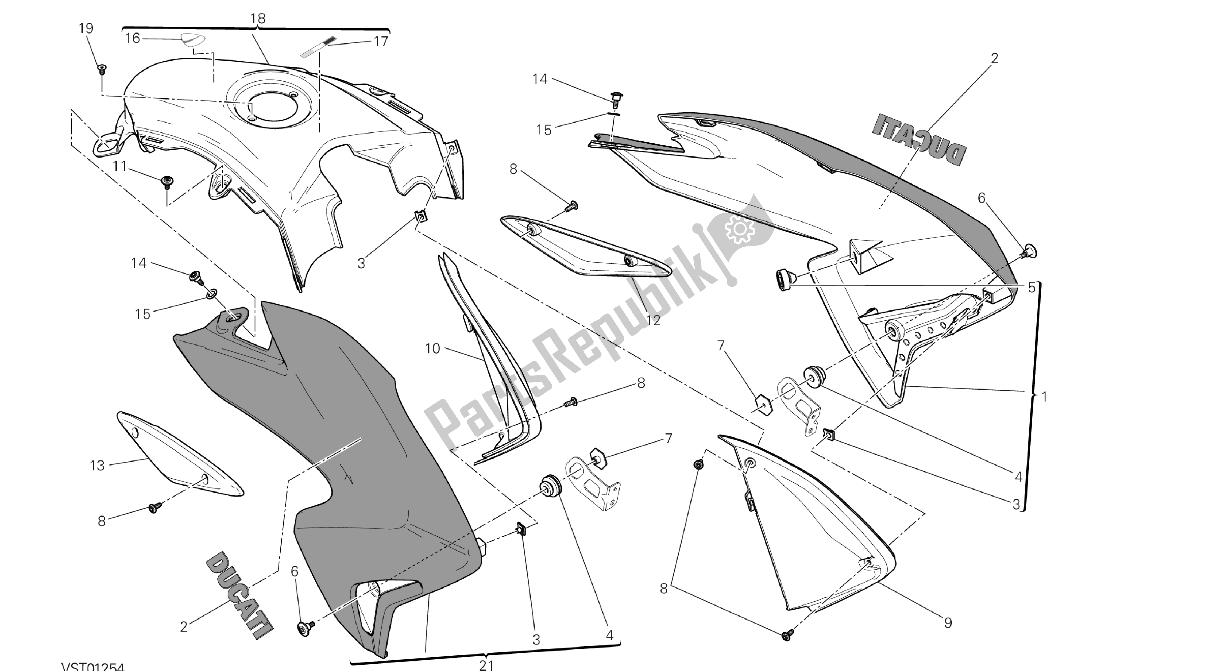 Tutte le parti per il Disegno 34a - Carenatura [x St: Cal, C Dn, Eur] Group Fr Ame del Ducati Hypermotard SP 821 2013