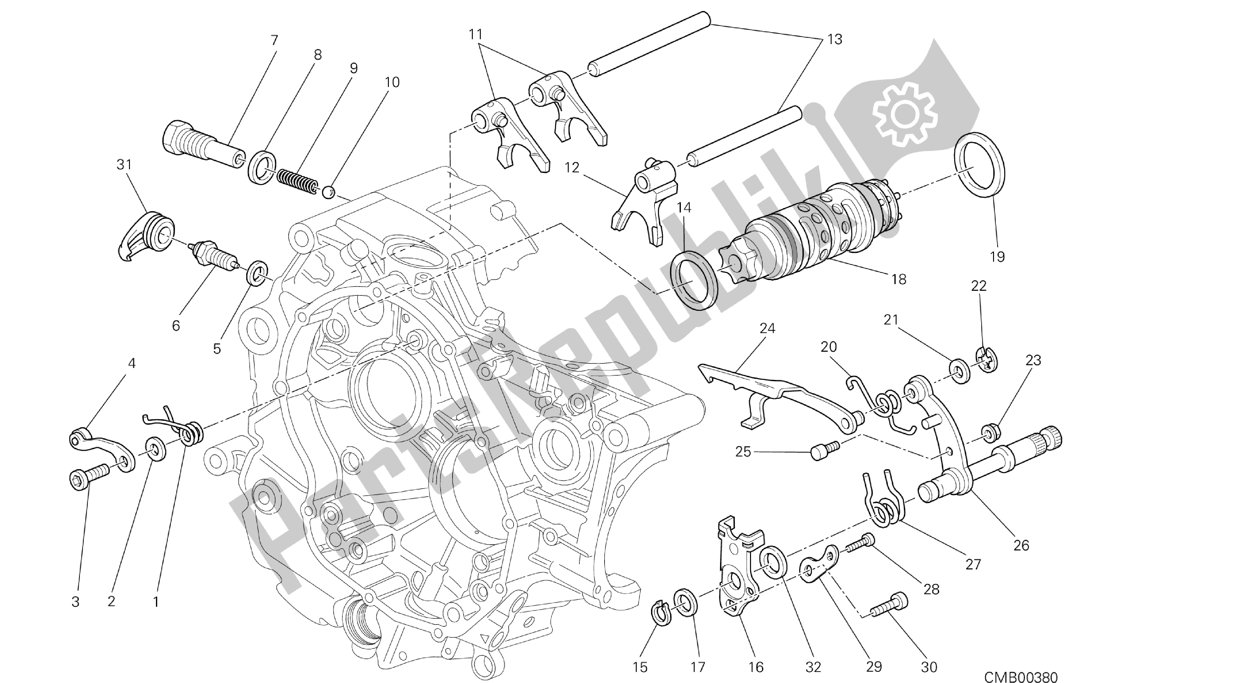 Wszystkie części do Rysunek 002 - Shift Ca M - Fork [mod: Hyp Str; Xst: Aus, Eur, Fra, Jap] Group Engi Ne Ducati Hypermotard SP 821 2013