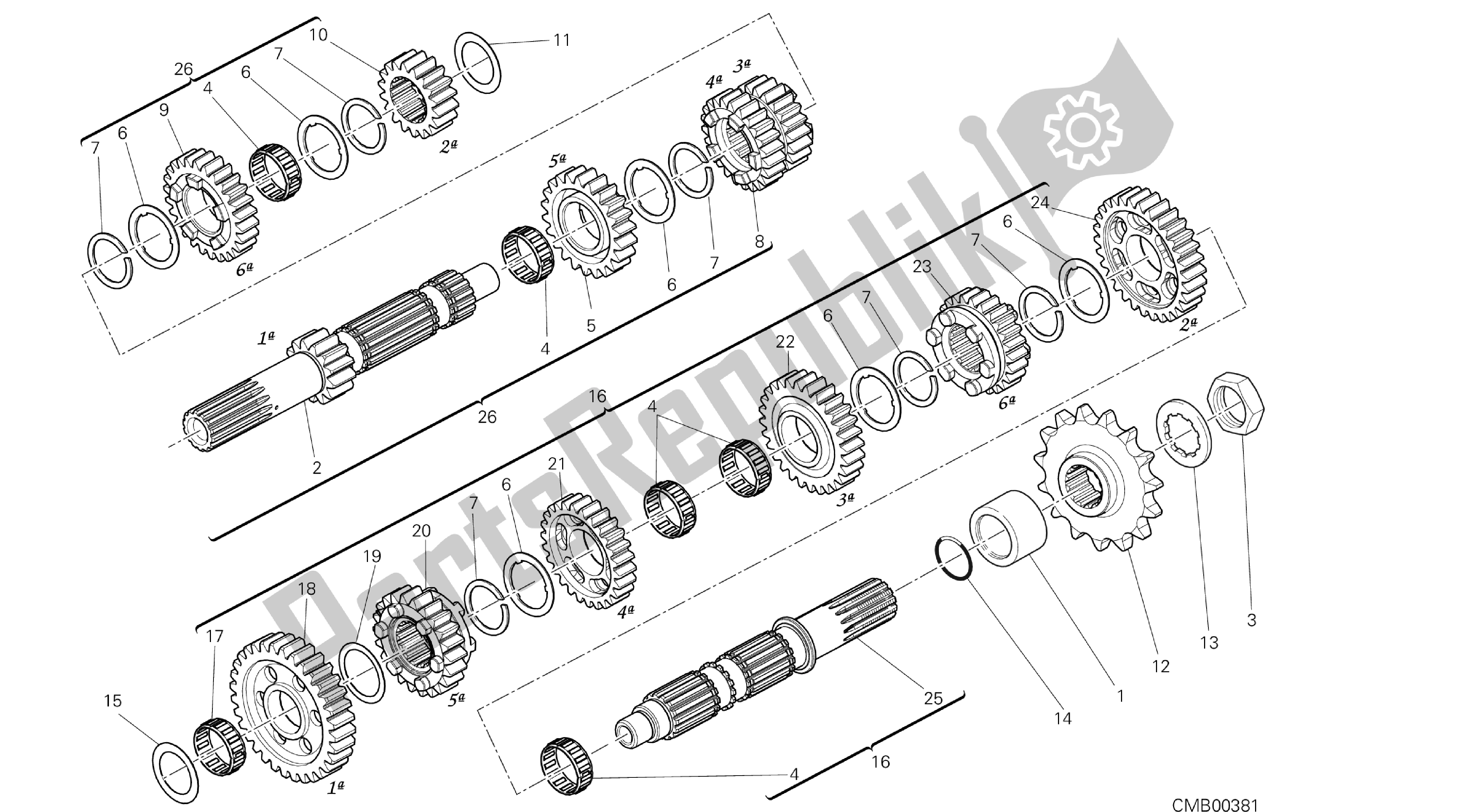 Todas las partes para Dibujo 003 - Caja De Cambios [mod: Hyp Str; Xst: Aus, Eur, Fra, Jap] Grupo Engi Ne de Ducati Hypermotard SP 821 2013
