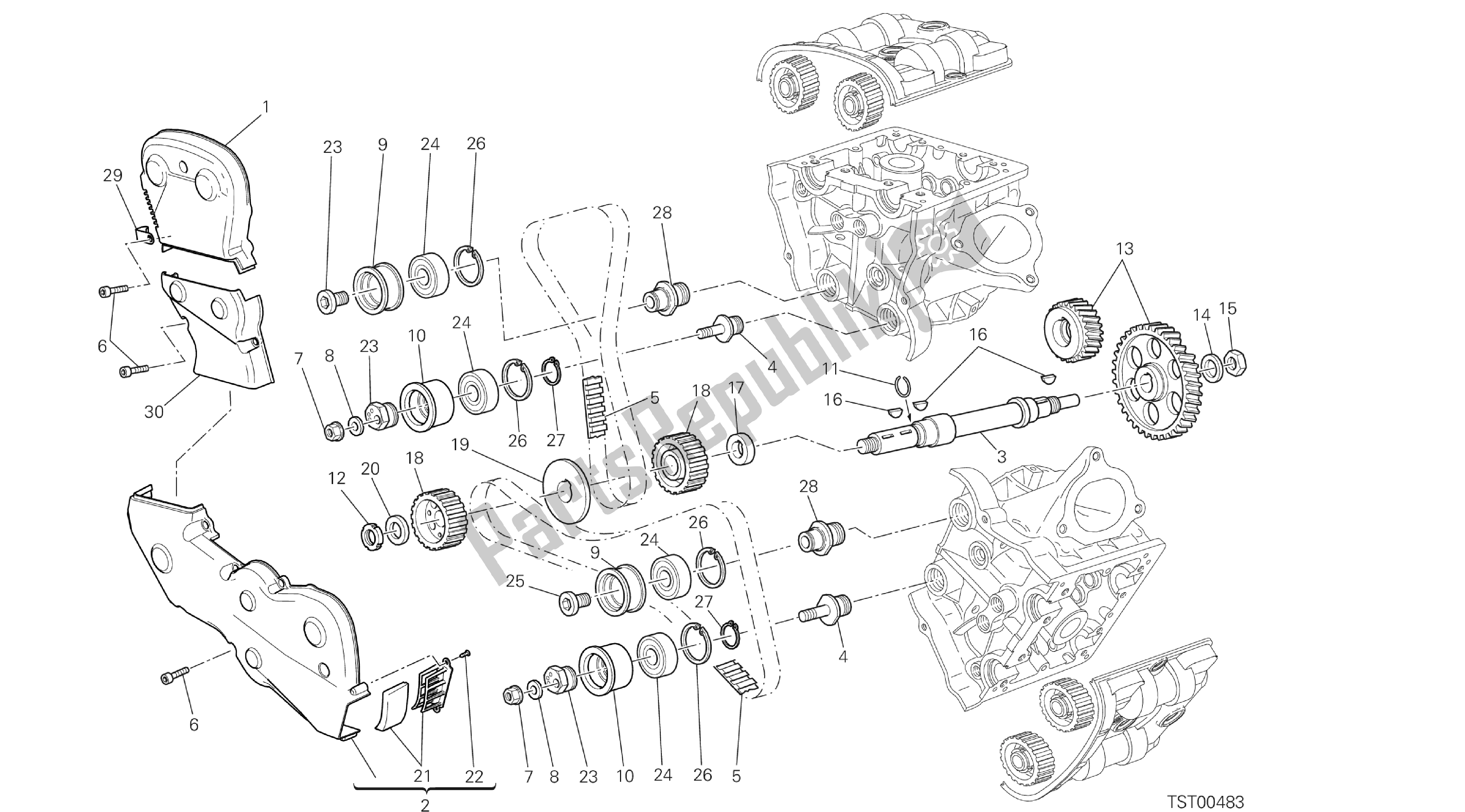 Alle onderdelen voor de Tekening 008 - Distribuzione [mod: Hyp Str; Xst: Aus, Eur, Fra, Jap] Groep Engi Ne van de Ducati Hypermotard SP 821 2013