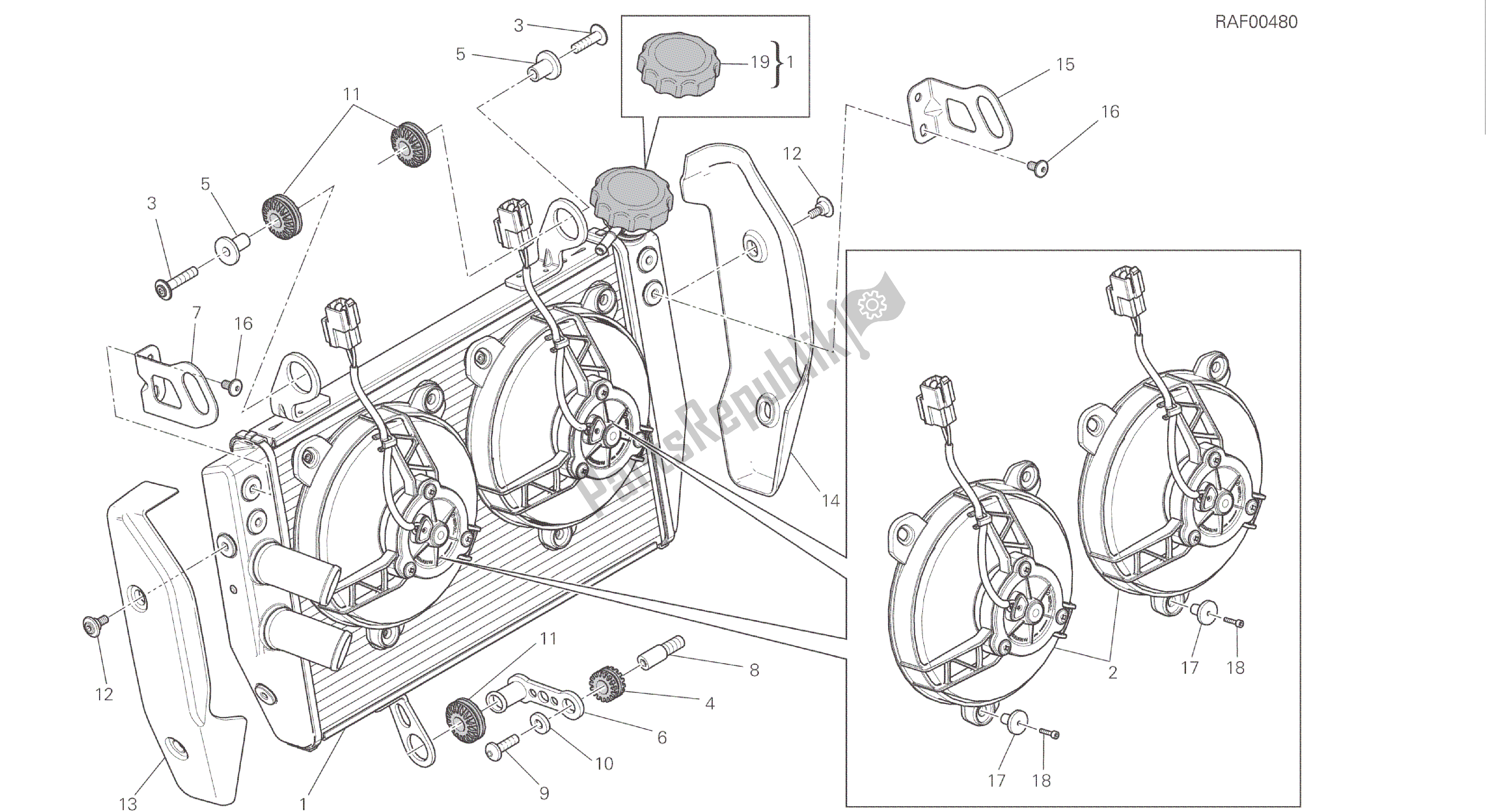 Todas las partes para Dibujo 030 - Enfriador De Agua [mod: Hym-sp; Xst: Aus, Eur, Fra, Jap] Marco De Grupo de Ducati Hypermotard SP 821 2015