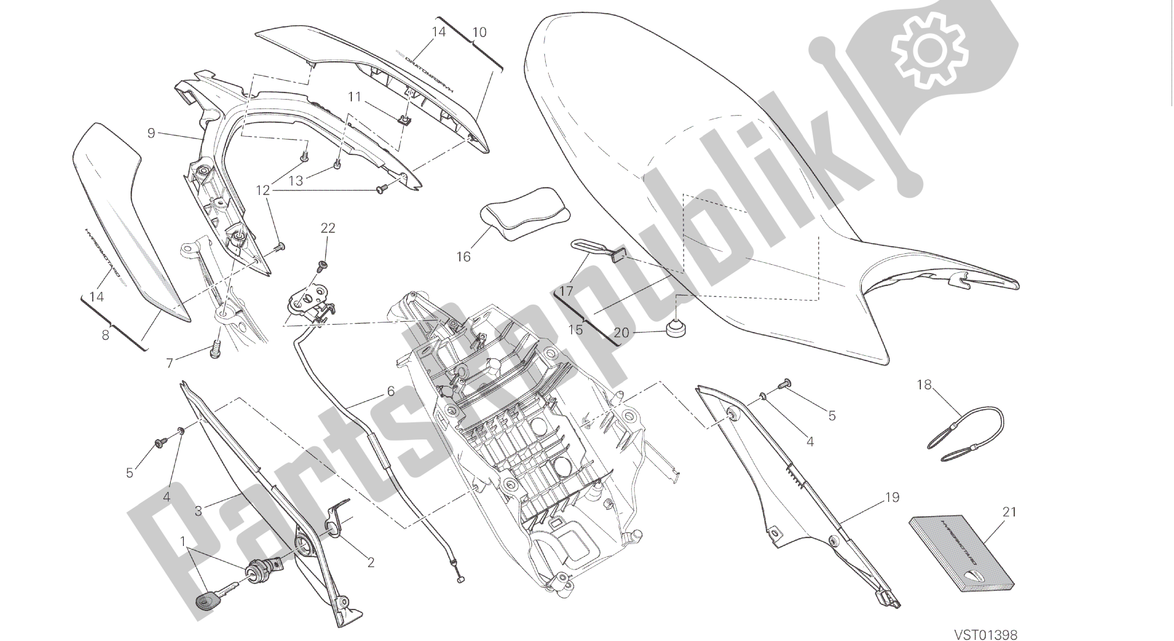 Alle onderdelen voor de Tekening 033 - Stoel [mod: Hym-sp; Xst: Aus, Eur, Fra, Jap] Groepsframe van de Ducati Hypermotard SP 821 2015