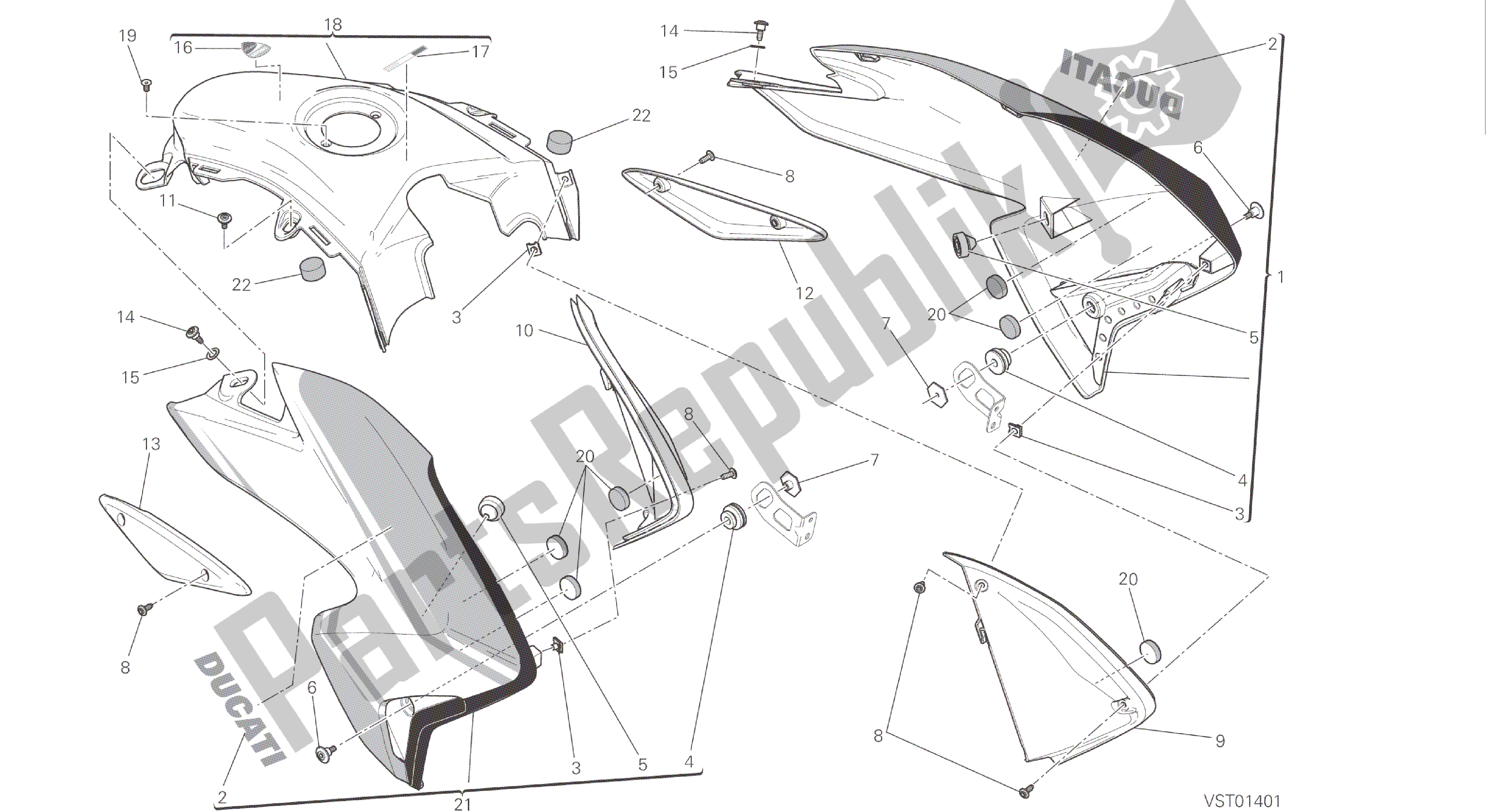 Alle onderdelen voor de Tekening 34a - Kuip [mod: Hym-sp; Xst: Aus, Eur, Fra, Jap] Groepsframe van de Ducati Hypermotard SP 821 2015