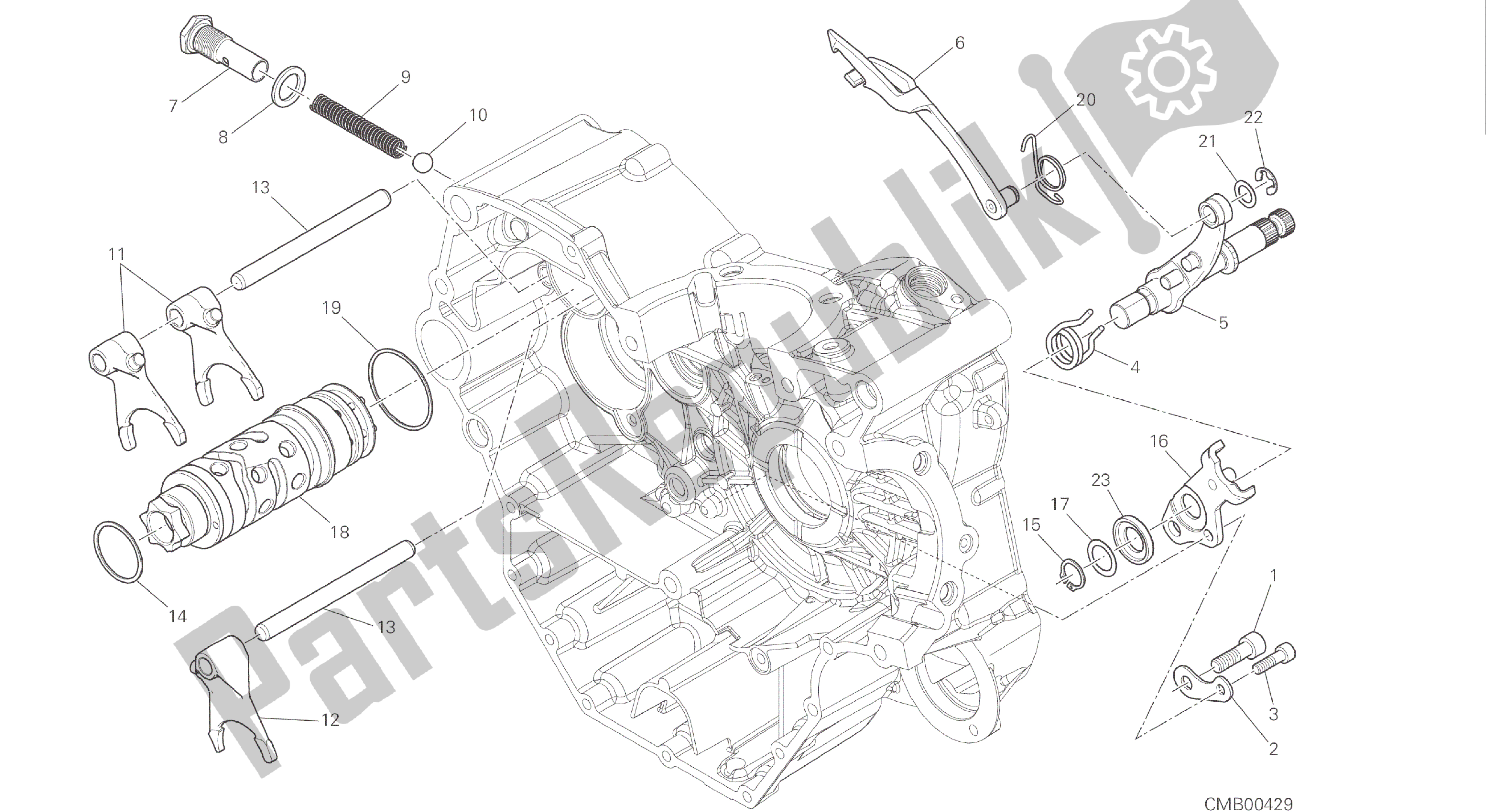 Toutes les pièces pour le Dessin 002 - Came De Changement De Vitesse - Fourche [mod: Hym-sp; Xst: Aus, Eur, Fra, Jap] Moteur De Groupe du Ducati Hypermotard SP 821 2015