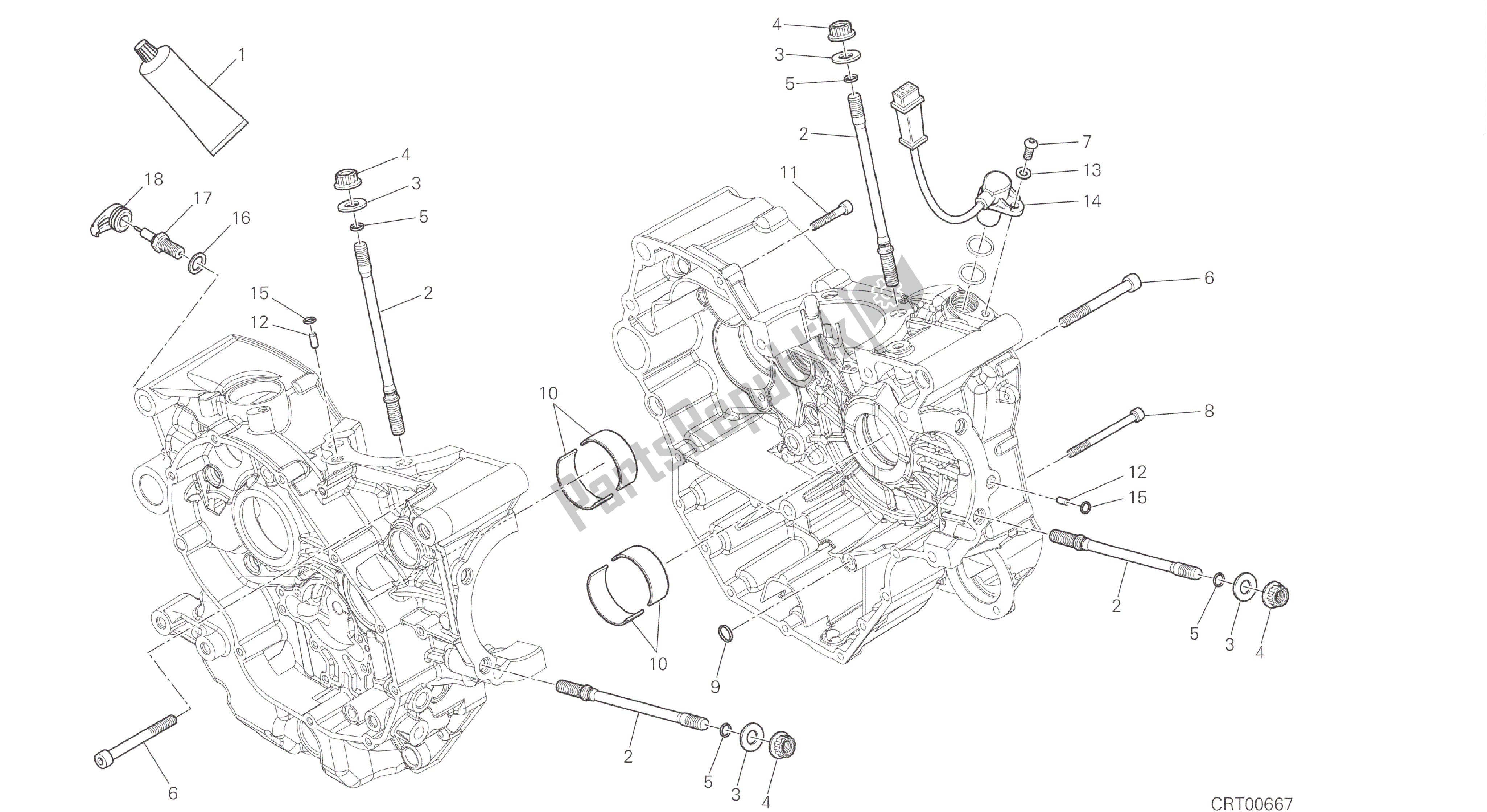 Todas as partes de Desenho 10a - Par De Meio Cárteres [mod: Hym-sp; Xst: Aus, Eur, Fra, Jap] Motor De Grupo do Ducati Hypermotard SP 821 2015
