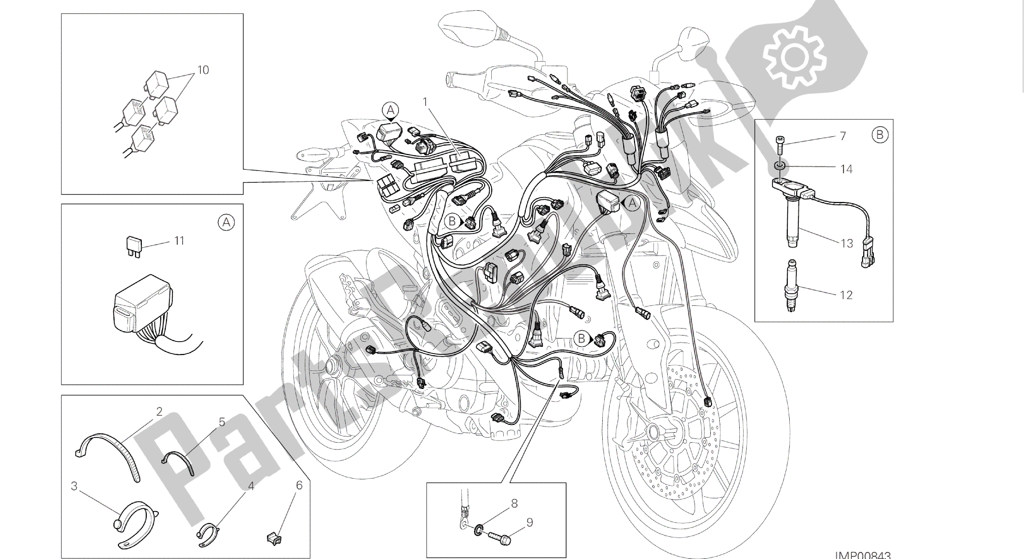 Alle onderdelen voor de Tekening 018 - Kabelboom [mod: Hym-sp; Xst: Aus, Eur, Fra, Jap] Groep Elektrisch van de Ducati Hypermotard SP 821 2015