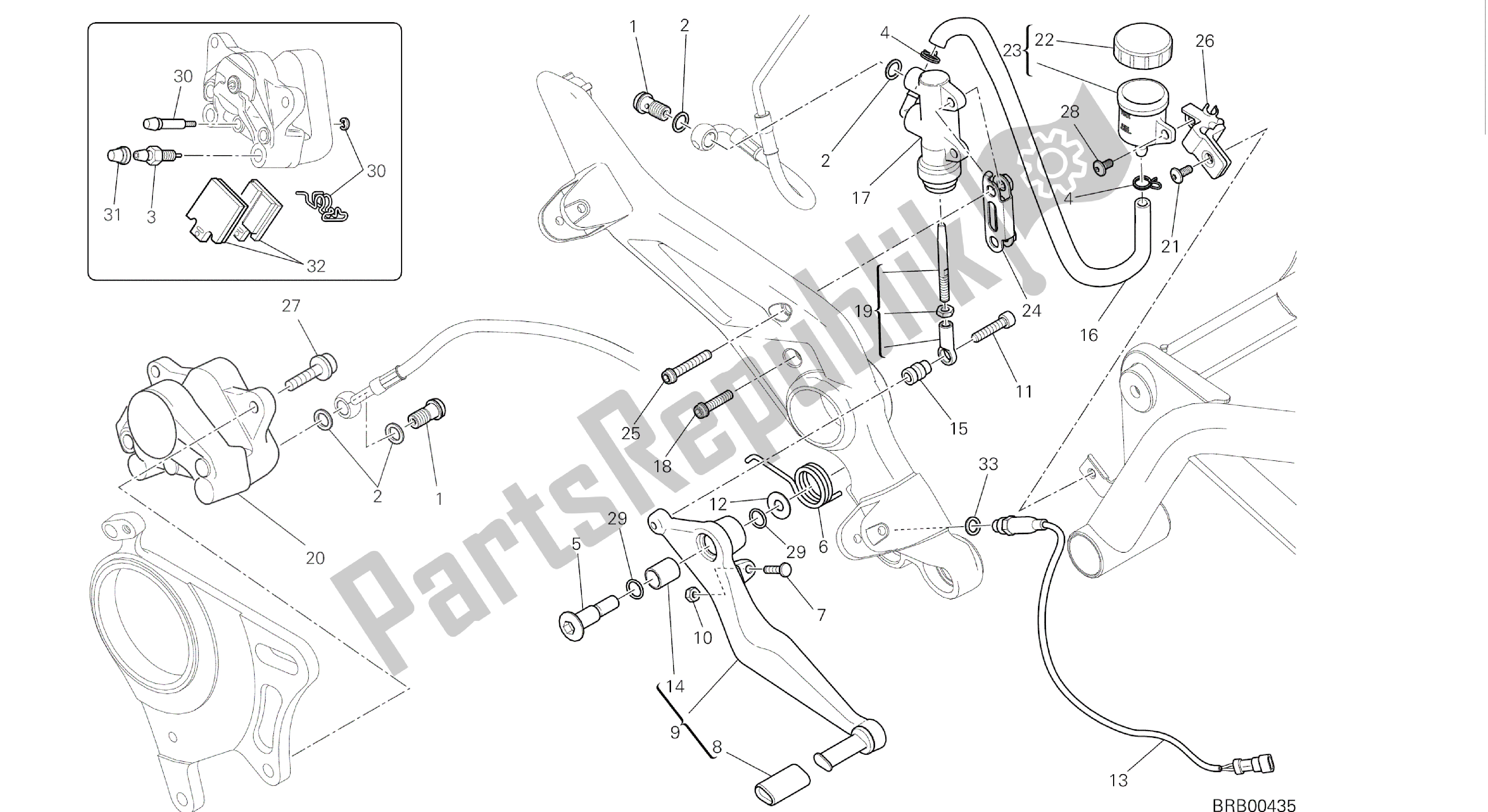 Toutes les pièces pour le Dessin 025 - Système De Freinage Arrière [mod: Hym-sp; Xst: Aus, Eur, Fra, Jap] Cadre De Groupe du Ducati Hypermotard SP 821 2015