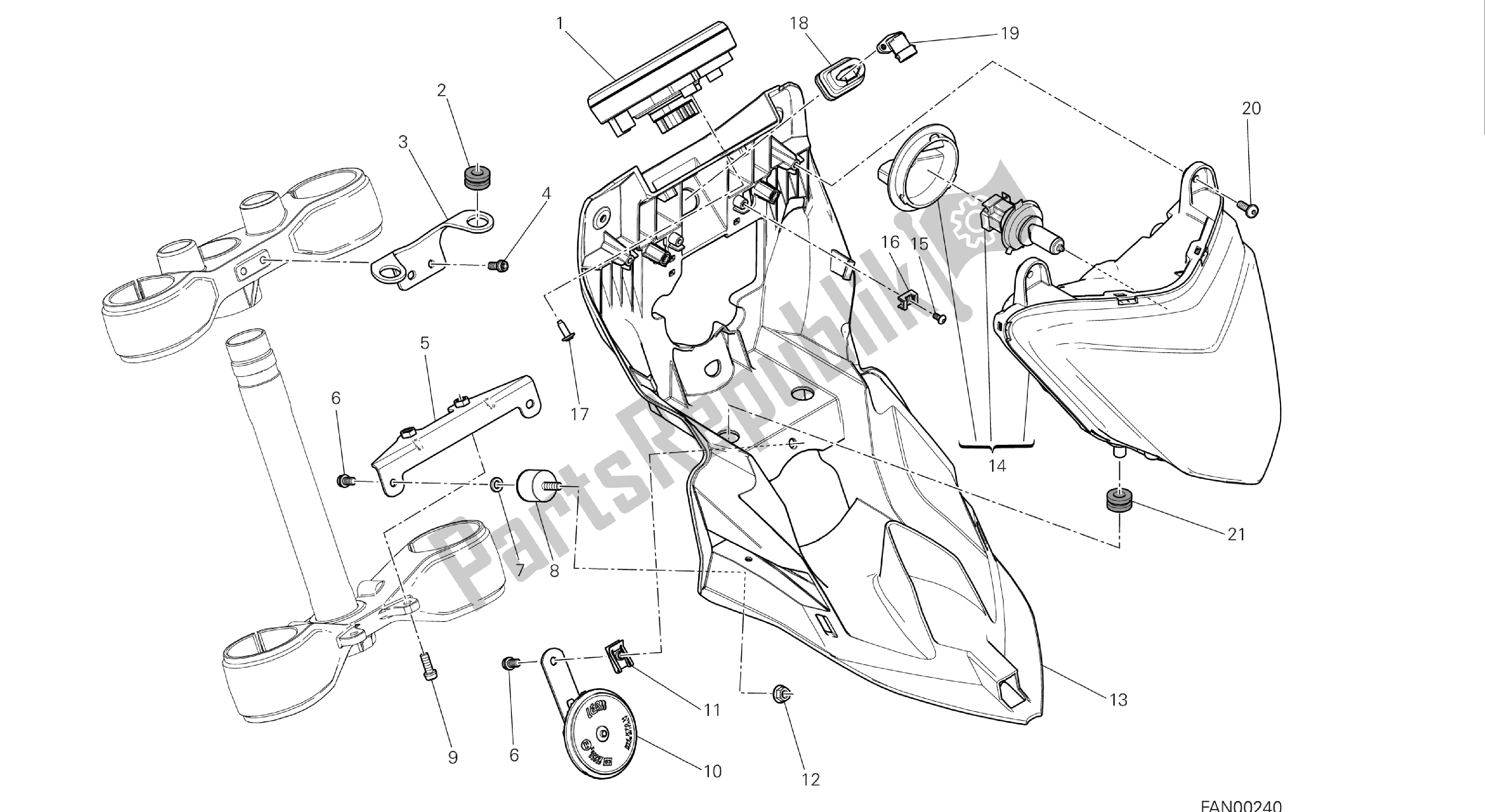 Todas las partes para Dibujo 020 - Fanale Anteriore E Cruscotto [mod: Hym-sp; Xst: Eur, Fra, Jap] Grupo Eléctrico de Ducati Hypermotard 821 2013