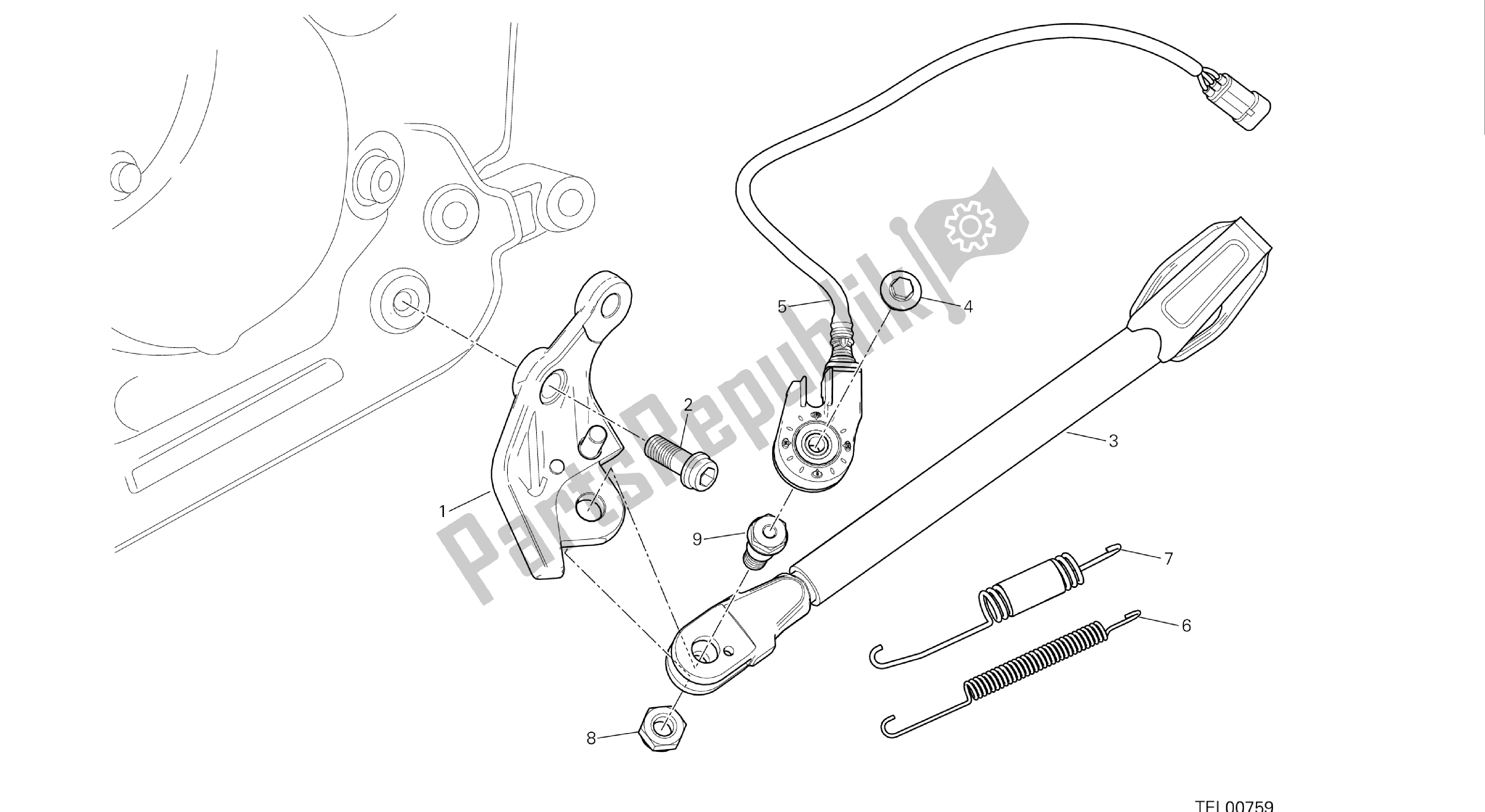 Todas las partes para Dibujo 017 - Stand [mod: Hym-sp; Xst: Aus, Eur, Fra, Jap] Grupo Fr Ame de Ducati Hypermotard 821 2013