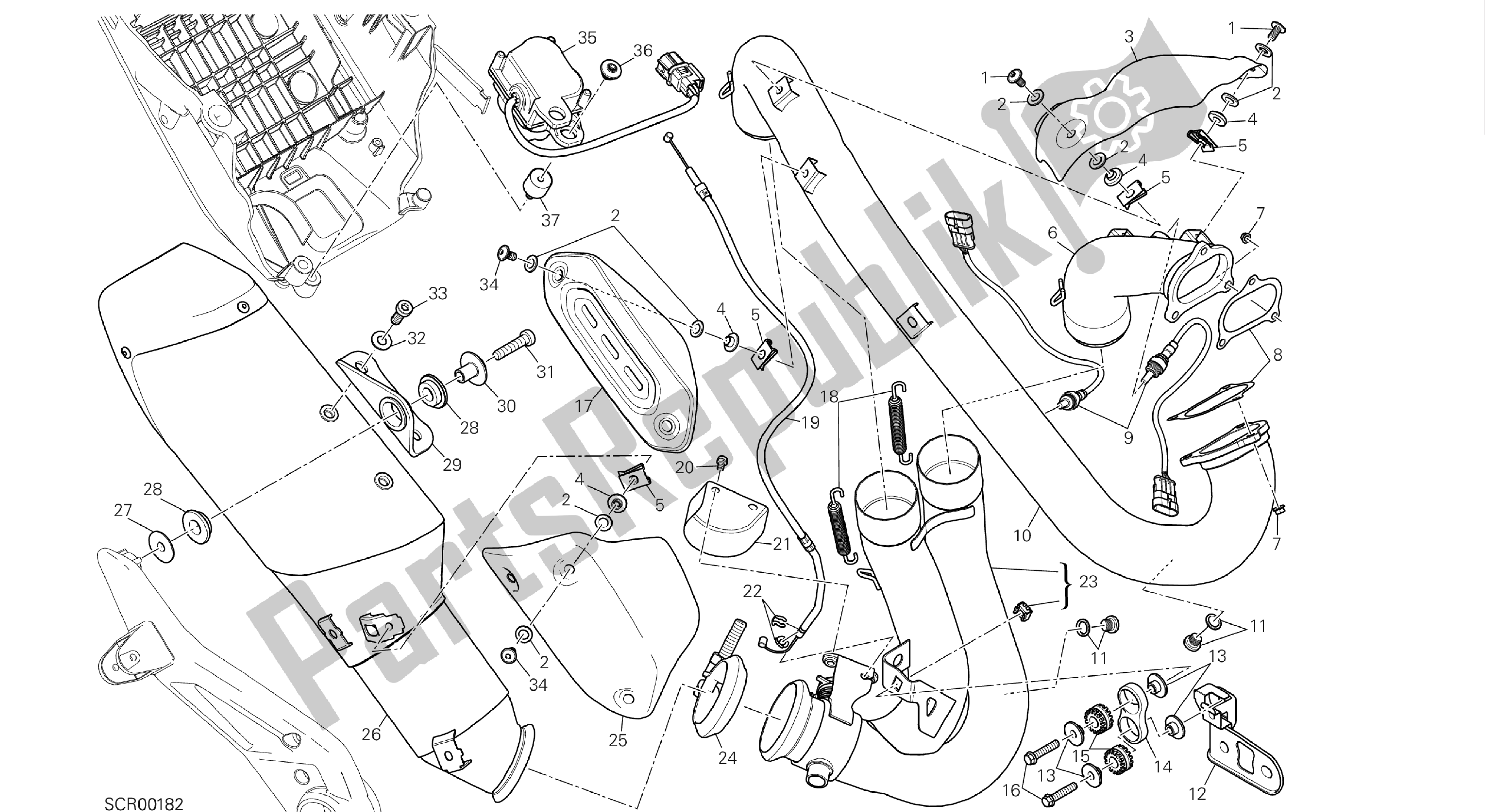 Todas las partes para Dibujo 019 - Sistema De Escape [mod: Hym-sp; Xst: Aus, Eur, Fra, Jap] Grupo Fr Ame de Ducati Hypermotard 821 2013