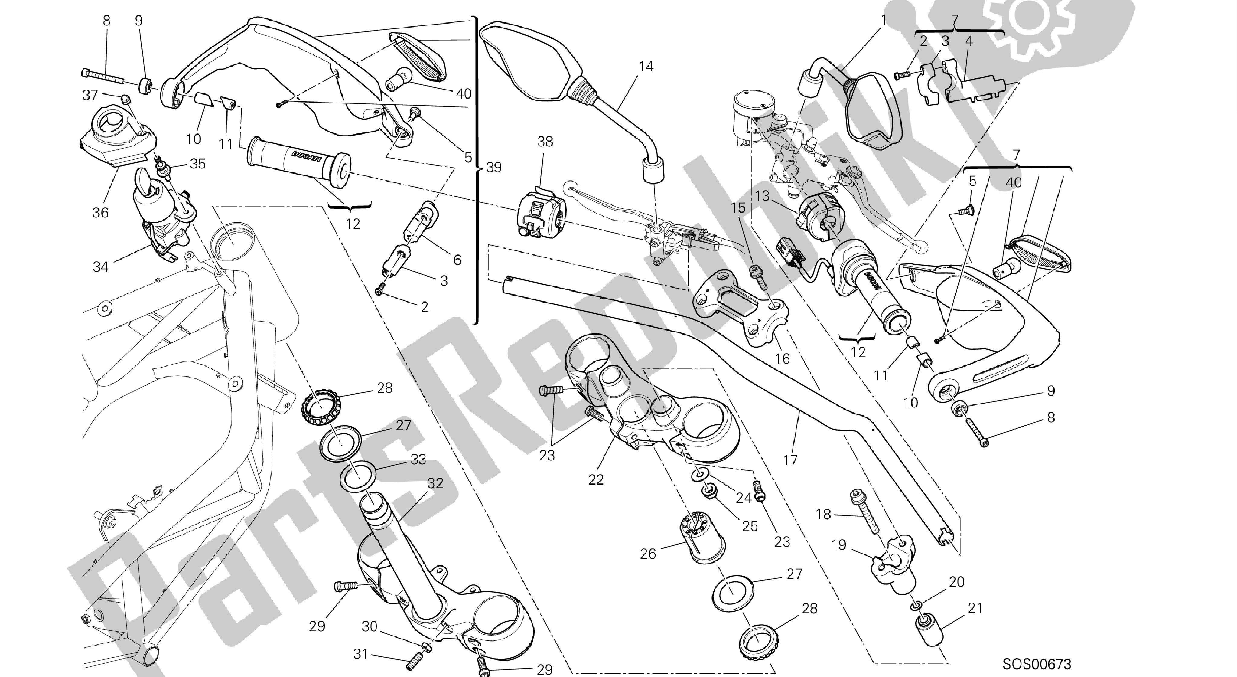 Todas las partes para Dibujo 021 - Manillar Y Controles [mod: Hym-sp; Xst: Aus, Eur, Fra, Jap] Group Fr Ame de Ducati Hypermotard 821 2013