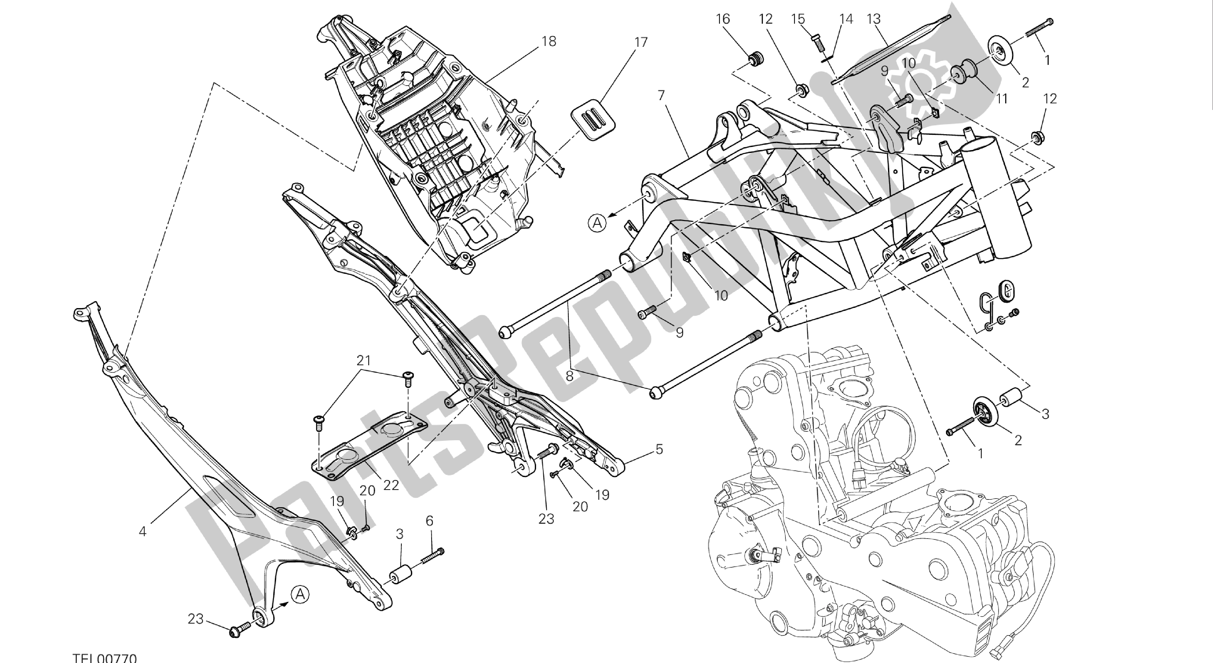 Todas las partes para Dibujo 022 - Marco [mod: Hym-sp; Xst: Aus, Eur, Fra, Jap] Grupo Fr Ame de Ducati Hypermotard 821 2013