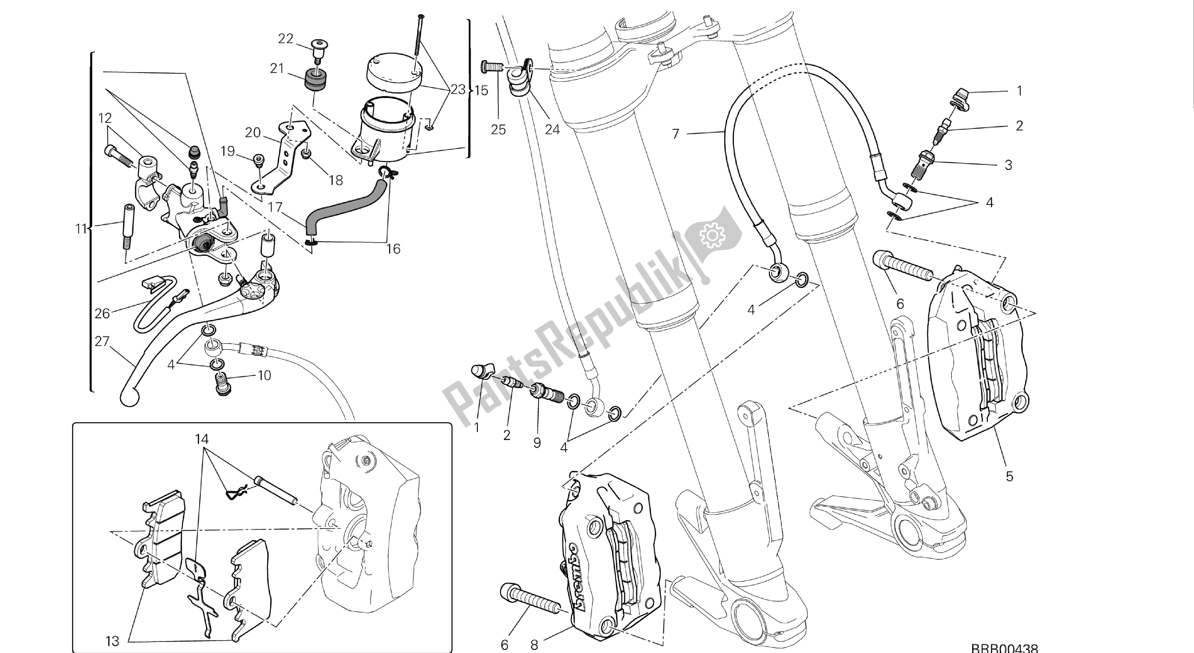 Todas las partes para Dibujo 024 - Sistema De Freno Delantero [mod: Hym-sp; Xst: Aus, Eur, Fra, Jap] Grupo Fr Ame de Ducati Hypermotard 821 2013