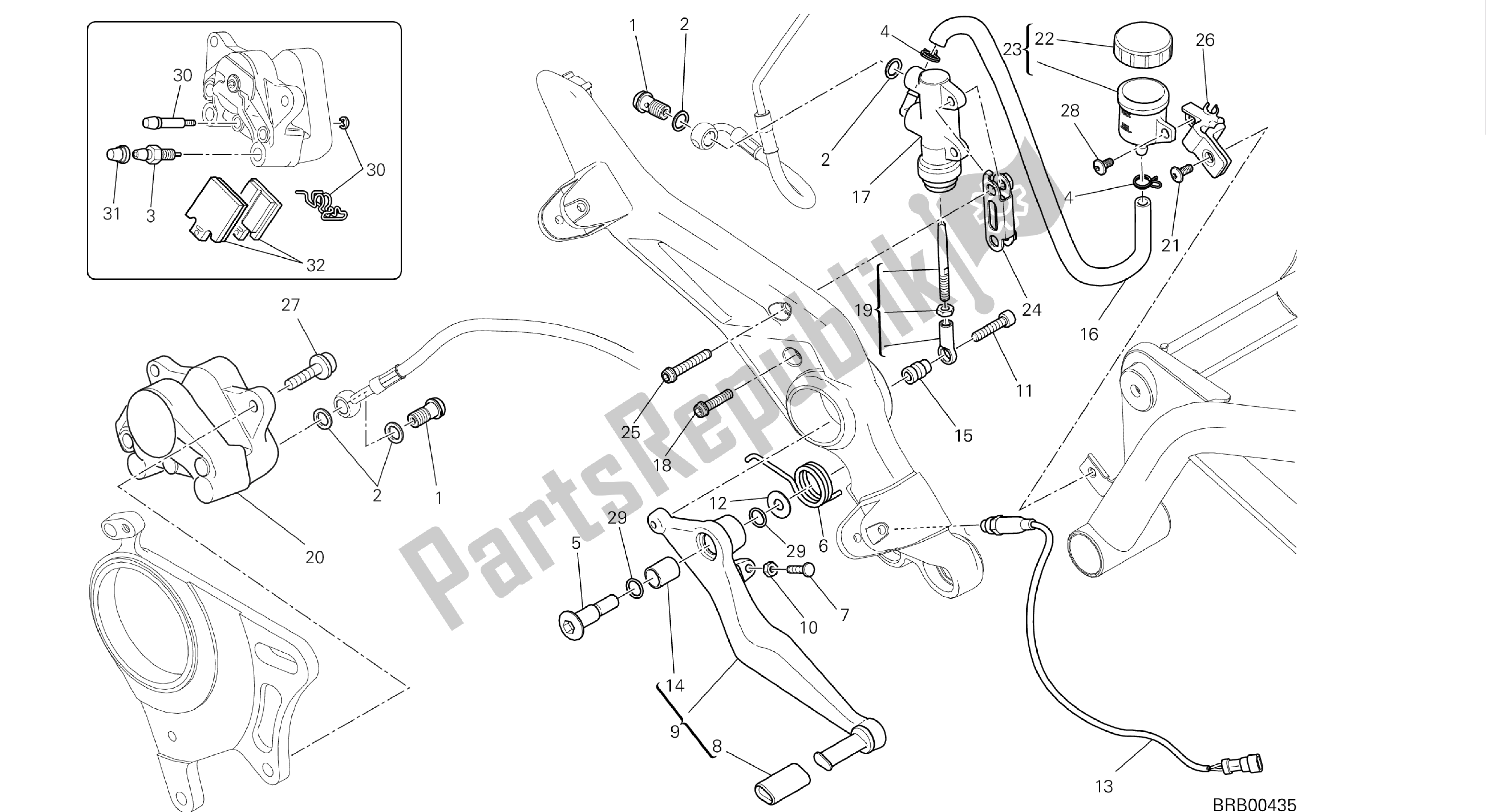 Todas las partes para Dibujo 025 - Sistema De Freno Trasero [mod: Hym-sp; Xst: Aus, Eur, Fra, Jap] Grupo Fr Ame de Ducati Hypermotard 821 2013