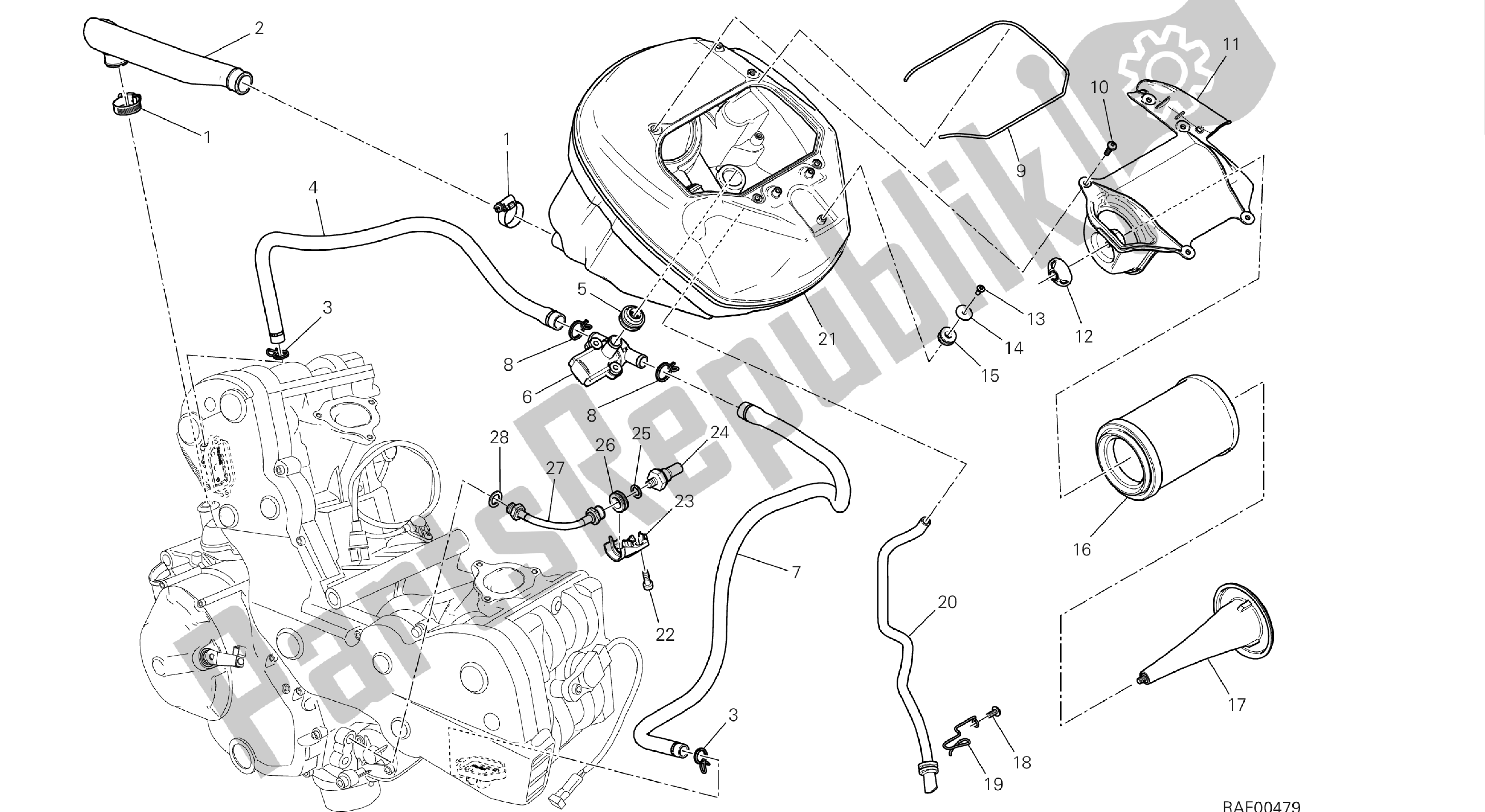 Todas las partes para Dibujo 029 - Toma De Aire - Respiradero De Aceite [mod: Hym-sp; Xst: Aus, Eur, Fra, Jap] Grupo Fr Ame de Ducati Hypermotard 821 2013