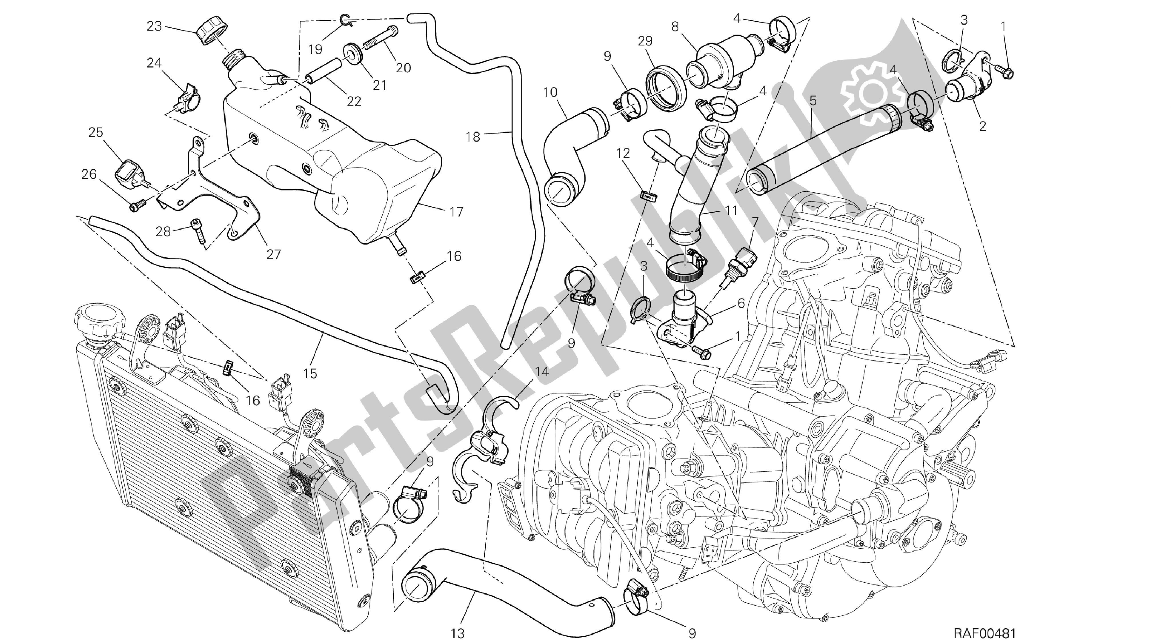 Todas las partes para Dibujo 031 - Circuito De Enfriamiento [mod: Hym-sp; Xst: Aus, Eur, Fra, Jap] Group Fr Ame de Ducati Hypermotard 821 2013