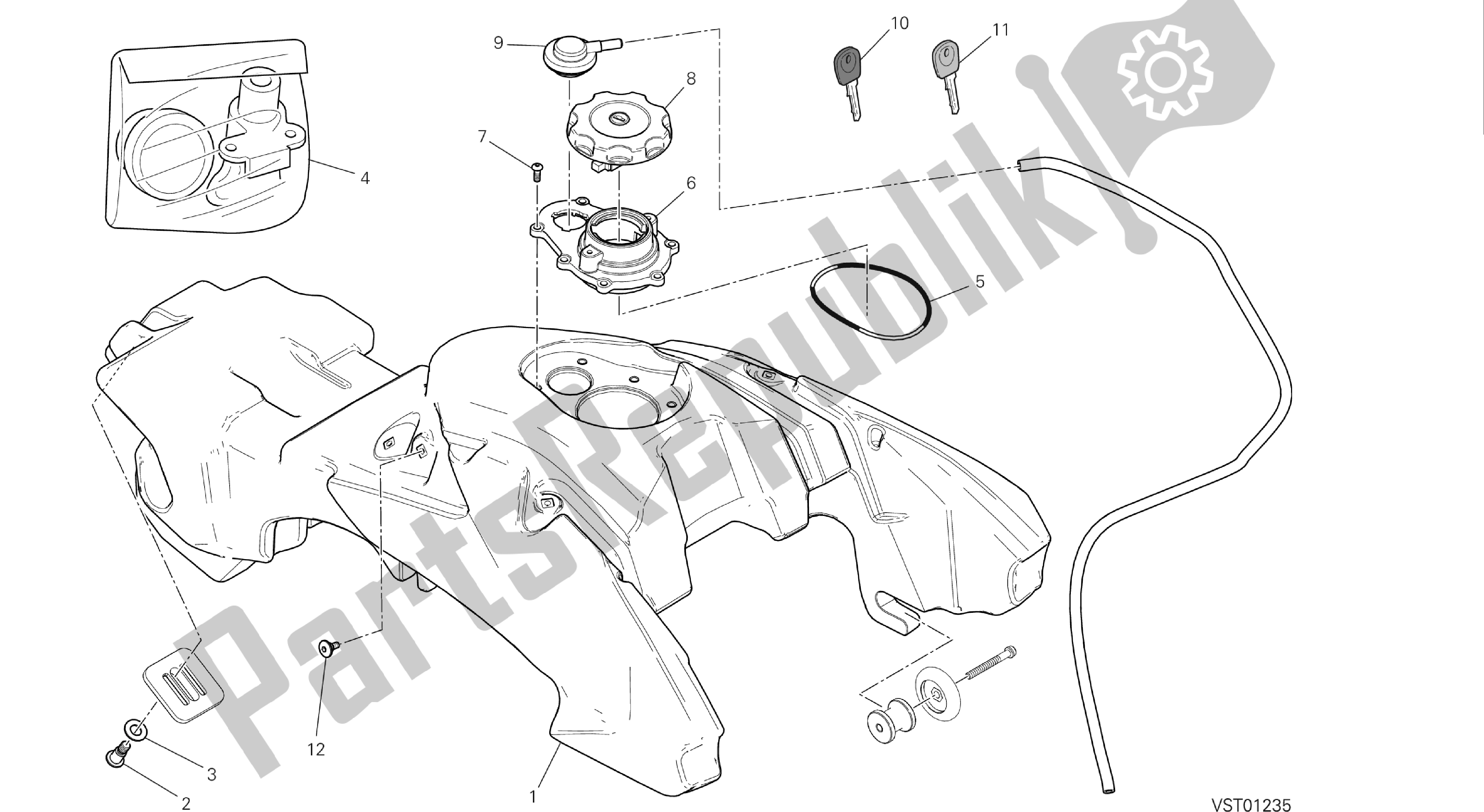 Todas las partes para Dibujo 032 - Tanque De Combustible [mod: Hym-sp; Xst: Aus, Eur, Fra, Jap] Grupo Fr Ame de Ducati Hypermotard 821 2013