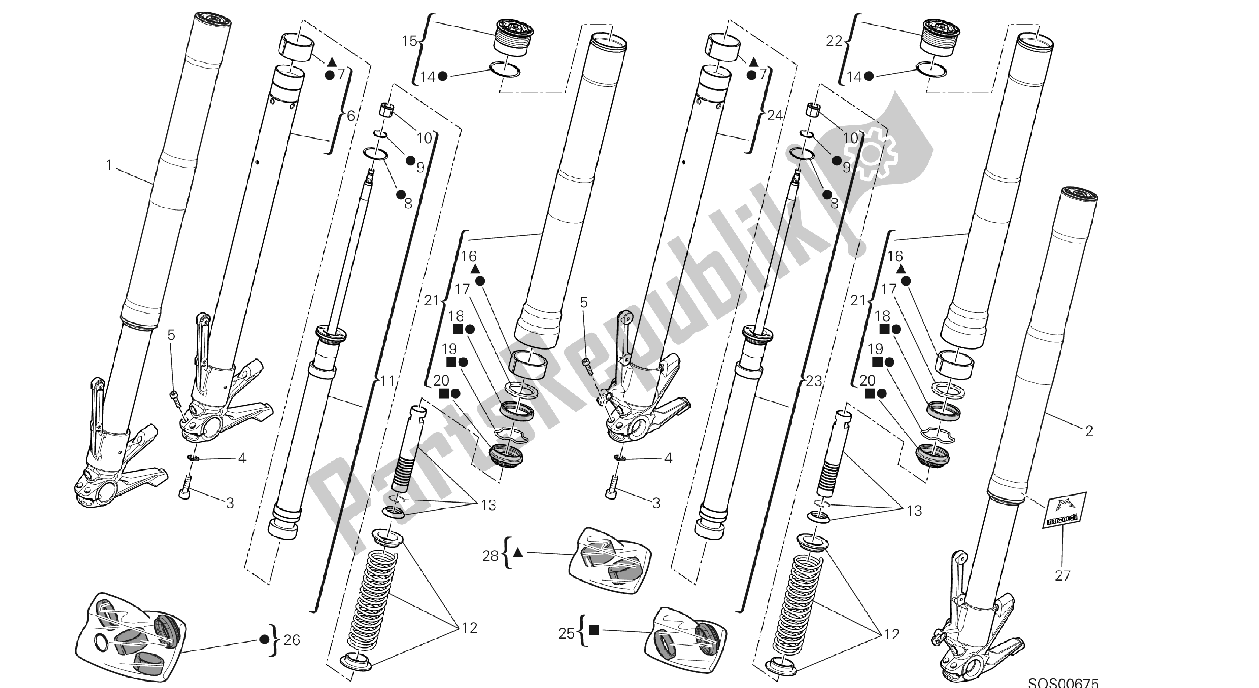 Todas las partes para Dibujo 21a - Horquilla Delantera [mod: Hym-sp; Xst: Aus, Eur, Fra, Jap] Grupo Fr Ame de Ducati Hypermotard 821 2013