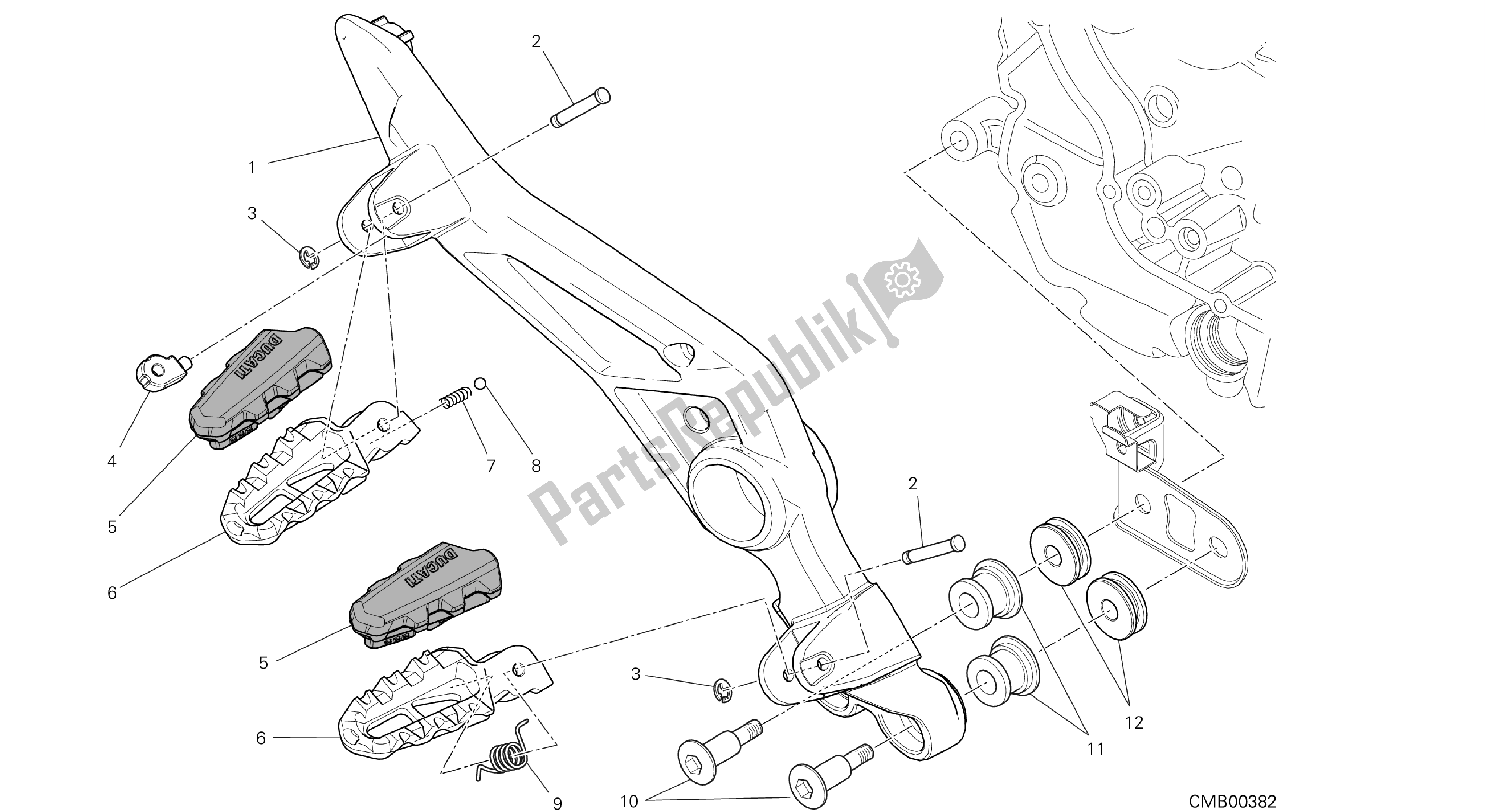 Todas las partes para Dibujo 27a - Reposapiés, Derecha [mod: Hym-sp; Xst: Aus, Eur, Fra, Jap] Group Fr Ame de Ducati Hypermotard 821 2013