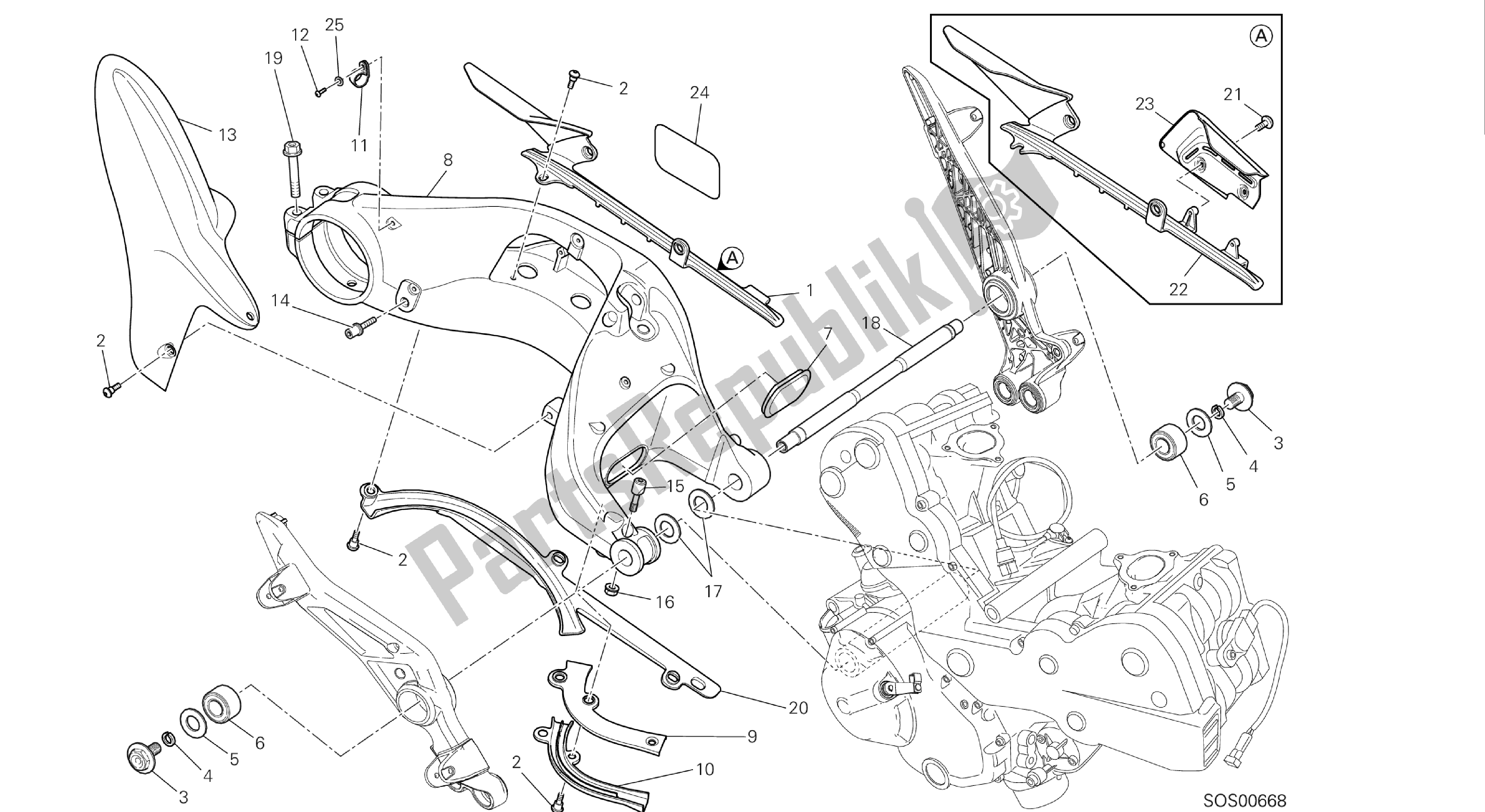 Todas las partes para Dibujo 28a - Forcellone Posteriore [mod: Hym-sp; Xst: Aus, Eur, Fra, Jap] Grupo Fr Ame de Ducati Hypermotard 821 2013