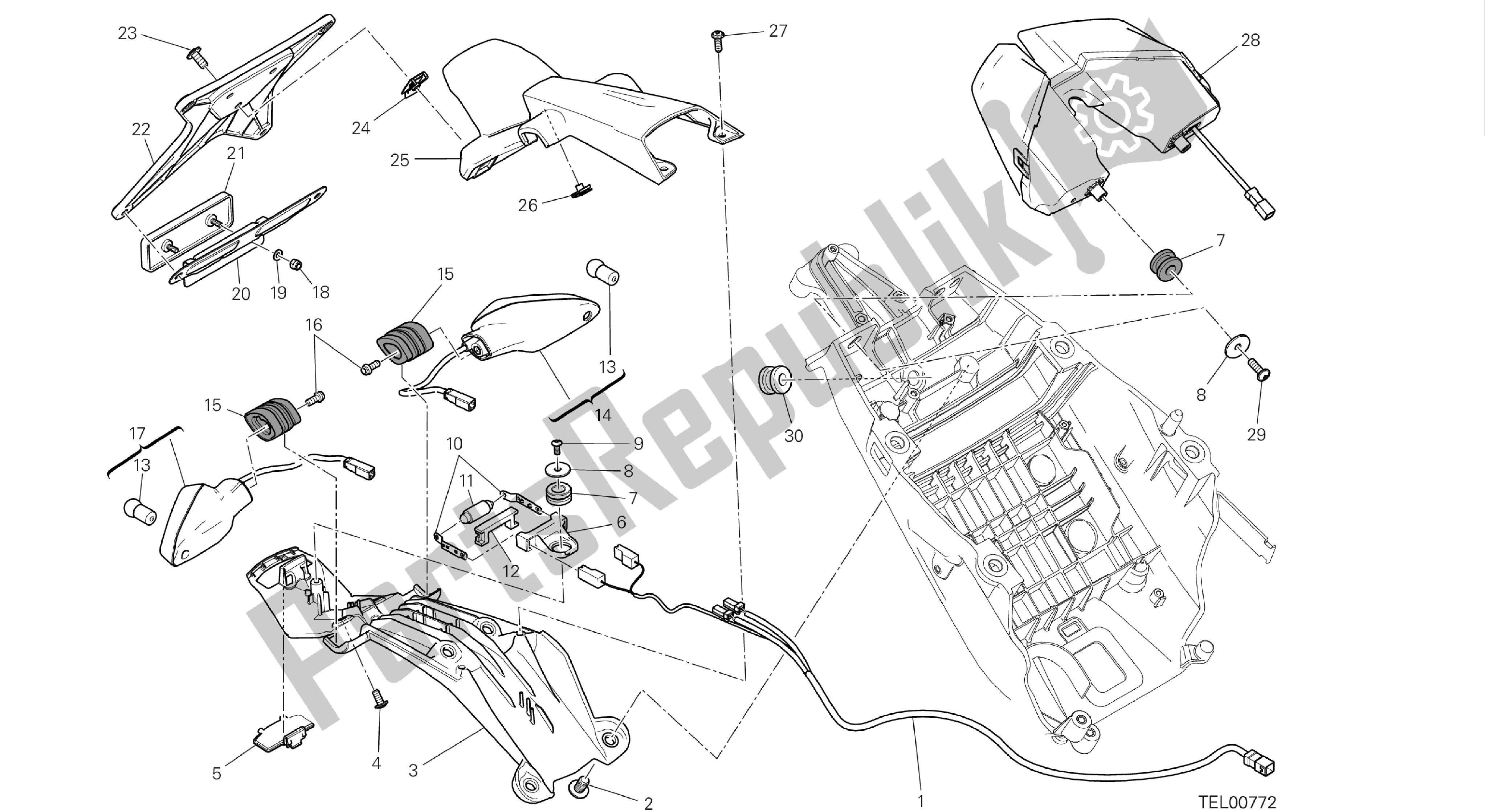 Todas las partes para Dibujo 27b - Portatarga - Fanale Posteriore [mod: Hym-sp; Xst: Eur, Fra, Jap] Grupo Eléctrico de Ducati Hypermotard 821 2013