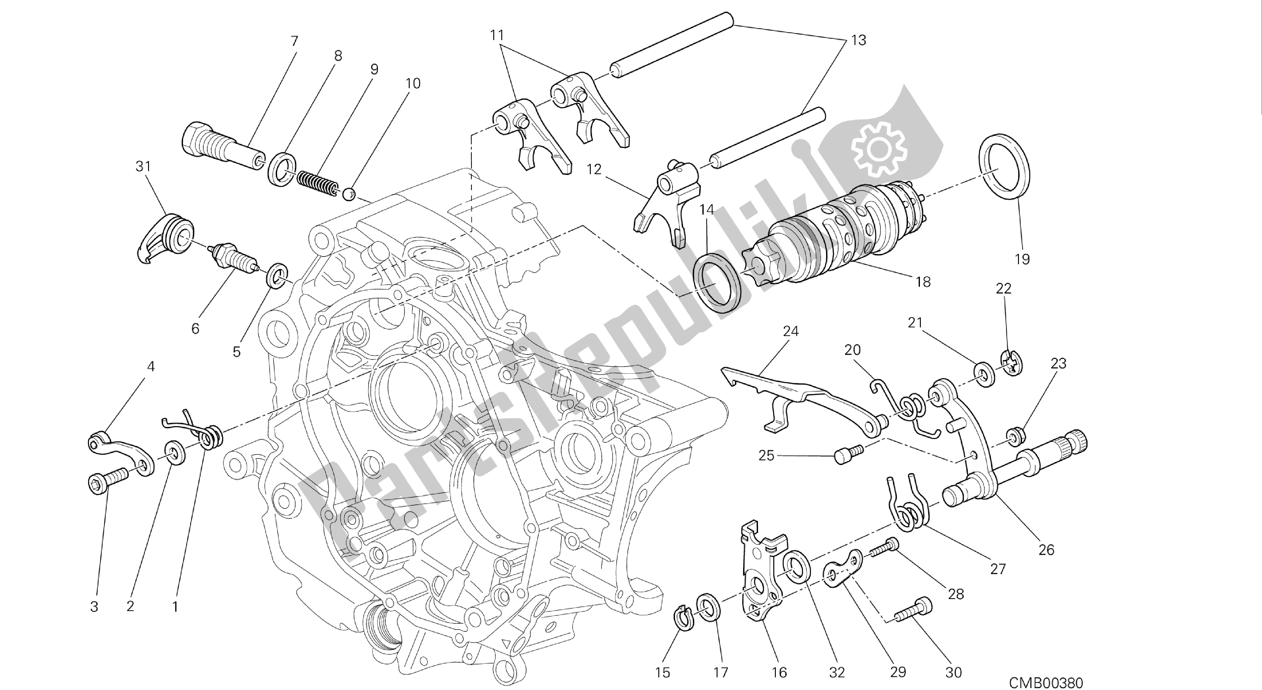 Todas las partes para Dibujo 002 - Leva De Cambio - Horquilla [mod: Hym-sp; Xst: Aus, Eur, Fra, Jap] Grupo Ingi Ne de Ducati Hypermotard 821 2013