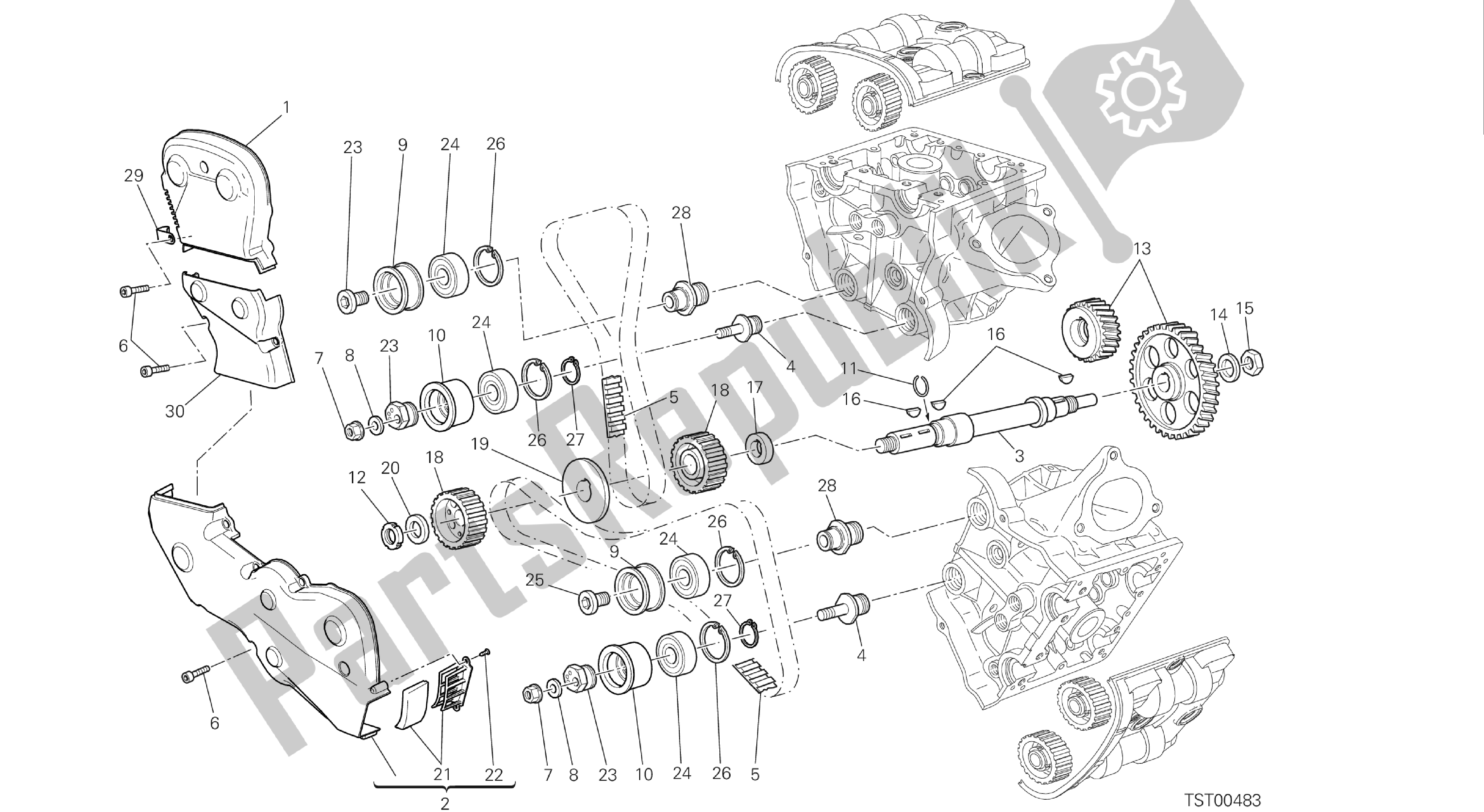 Todas las partes para Dibujo 008 - Distribuzione [mod: Hym-sp; Xst: Aus, Eur, Fra, Jap] Grupo Engi Ne de Ducati Hypermotard 821 2013