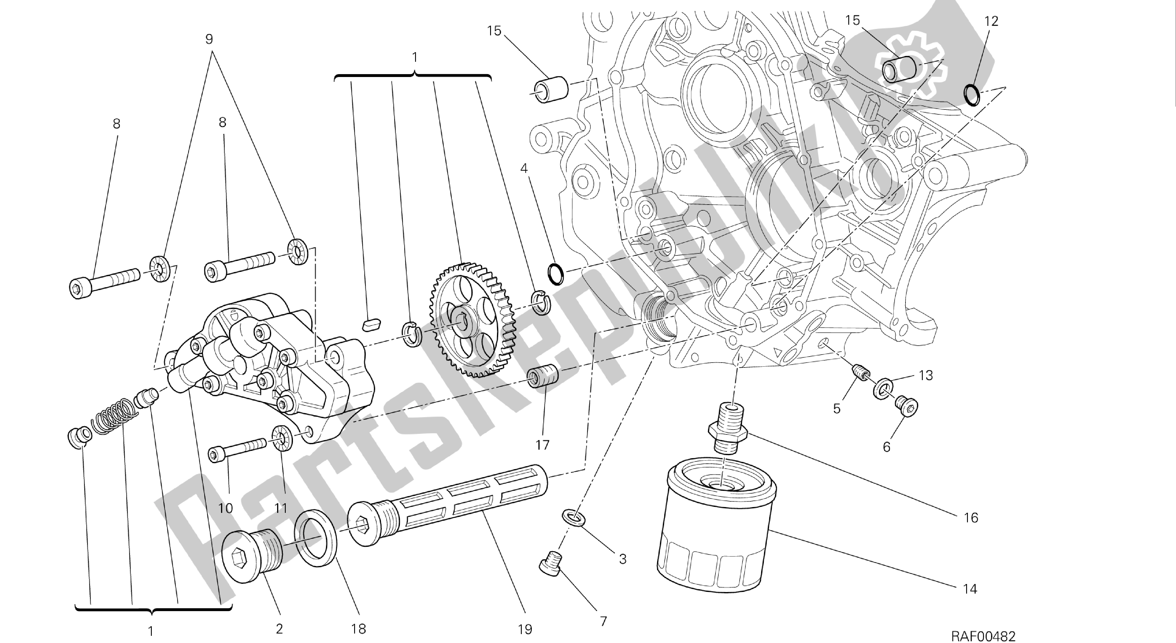 Toutes les pièces pour le Dessin 009 - Filtri E Pompa Olio [mod: Hym-sp; Xst: Aus, Eur, Fra, Jap] Group Engi Ne du Ducati Hypermotard 821 2013