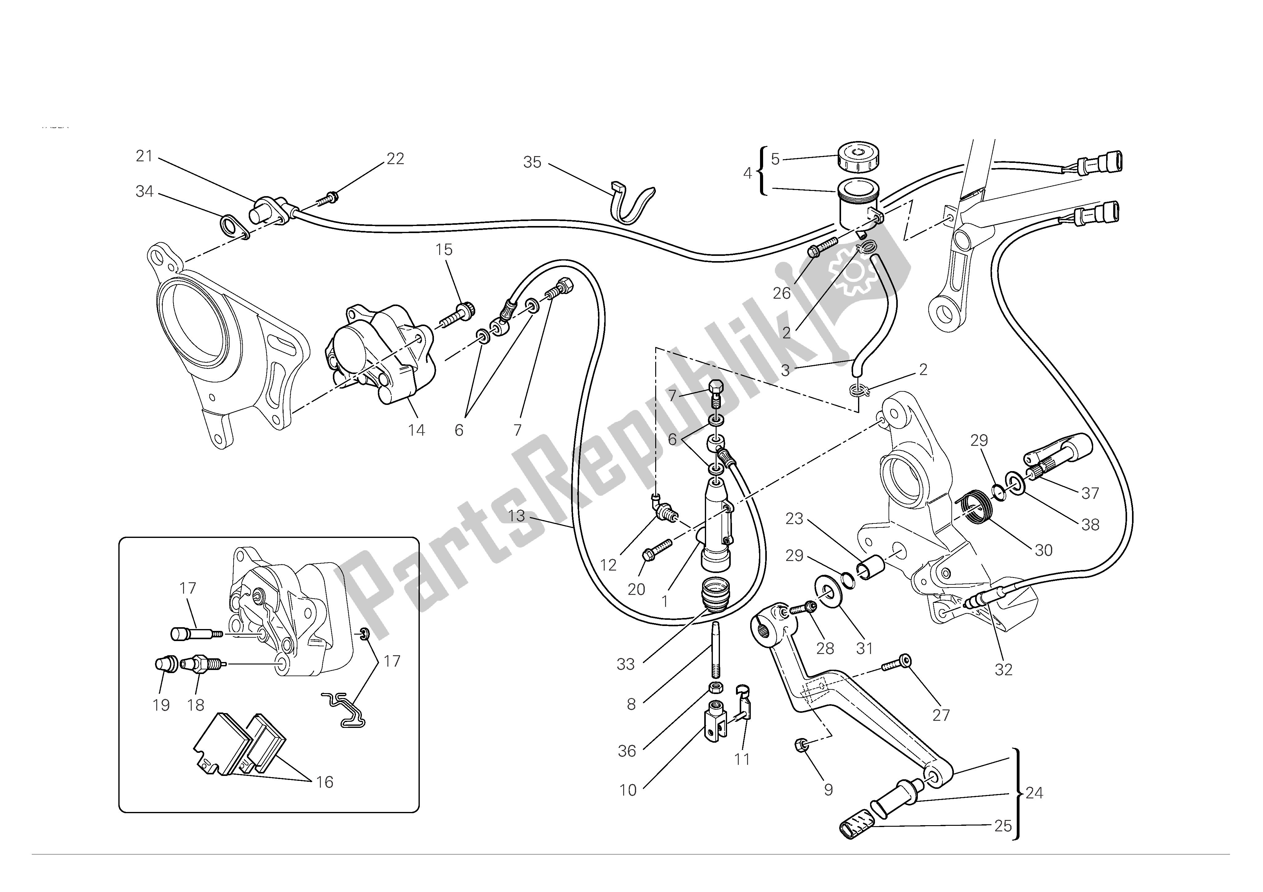 Tutte le parti per il Freno Posteriore del Ducati Hypermotard 1100 2008