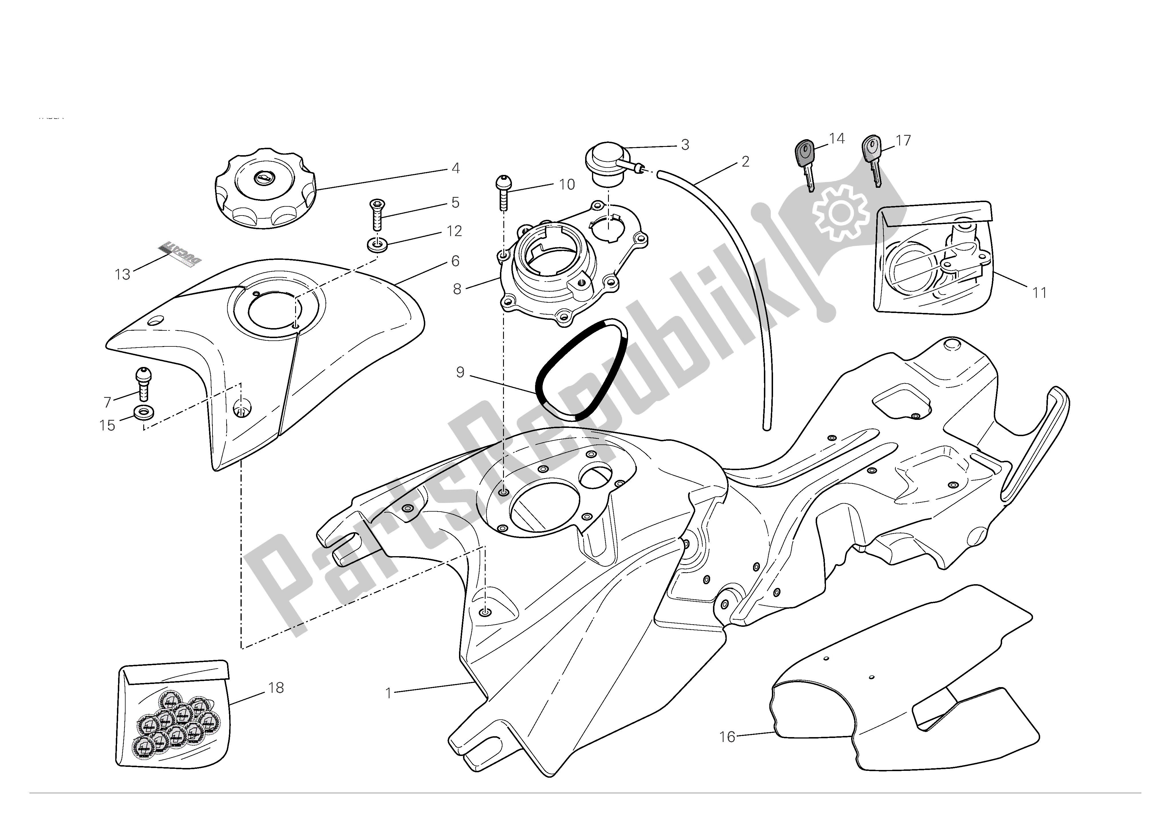 Alle onderdelen voor de Benzinetank van de Ducati Hypermotard 1100 2008