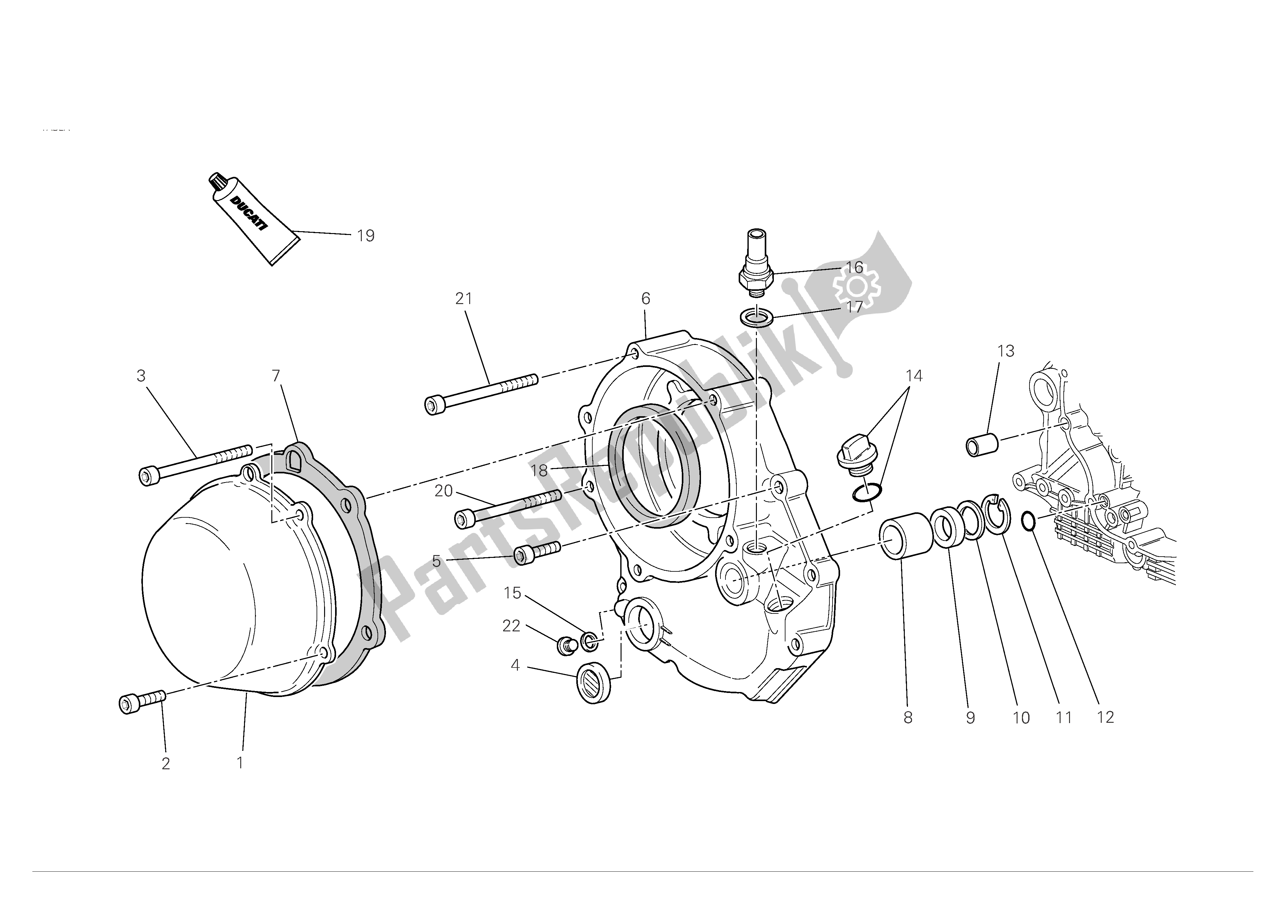 Tutte le parti per il Coperchio Carter Lato Frizione del Ducati Hypermotard 1100 2008