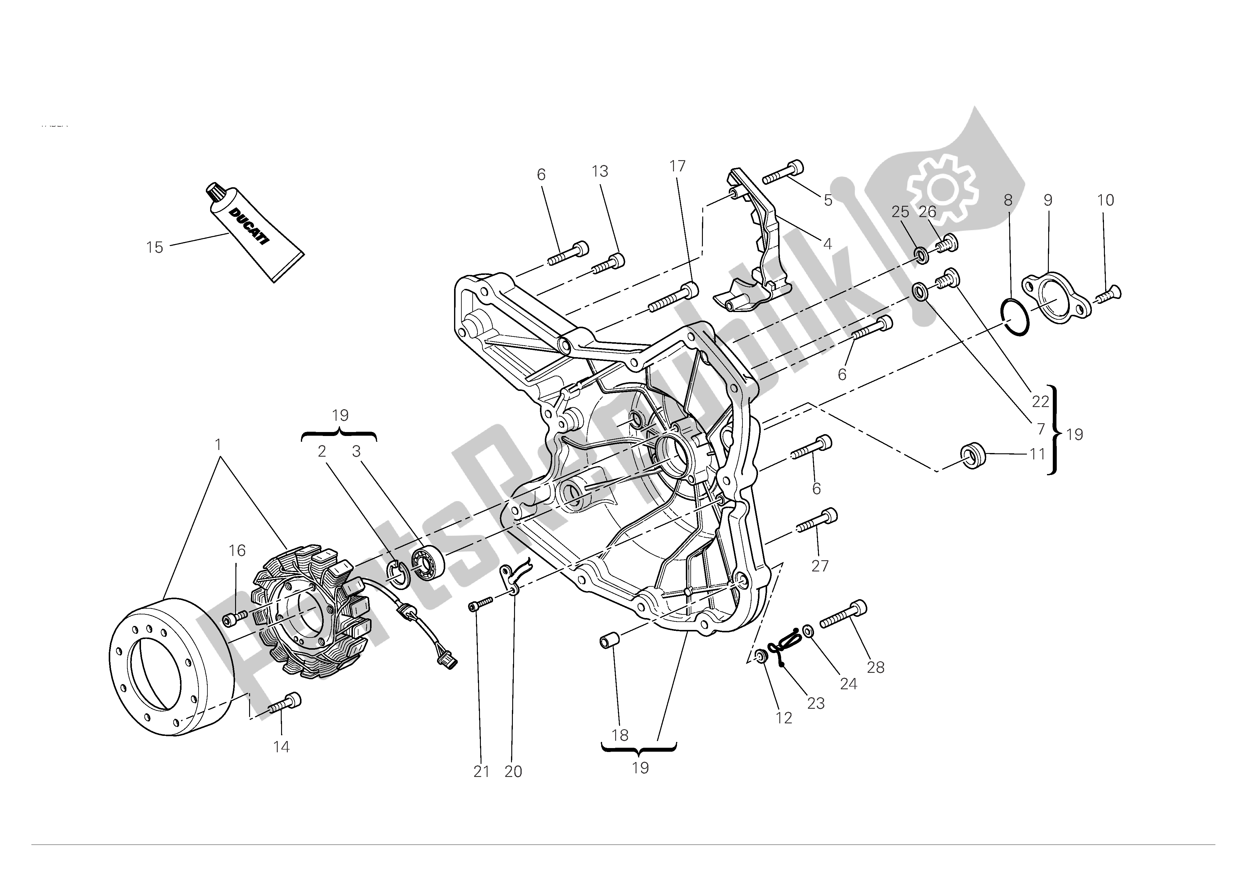 Tutte le parti per il Coperchio Carter Lato Alternatore del Ducati Hypermotard 1100 2008