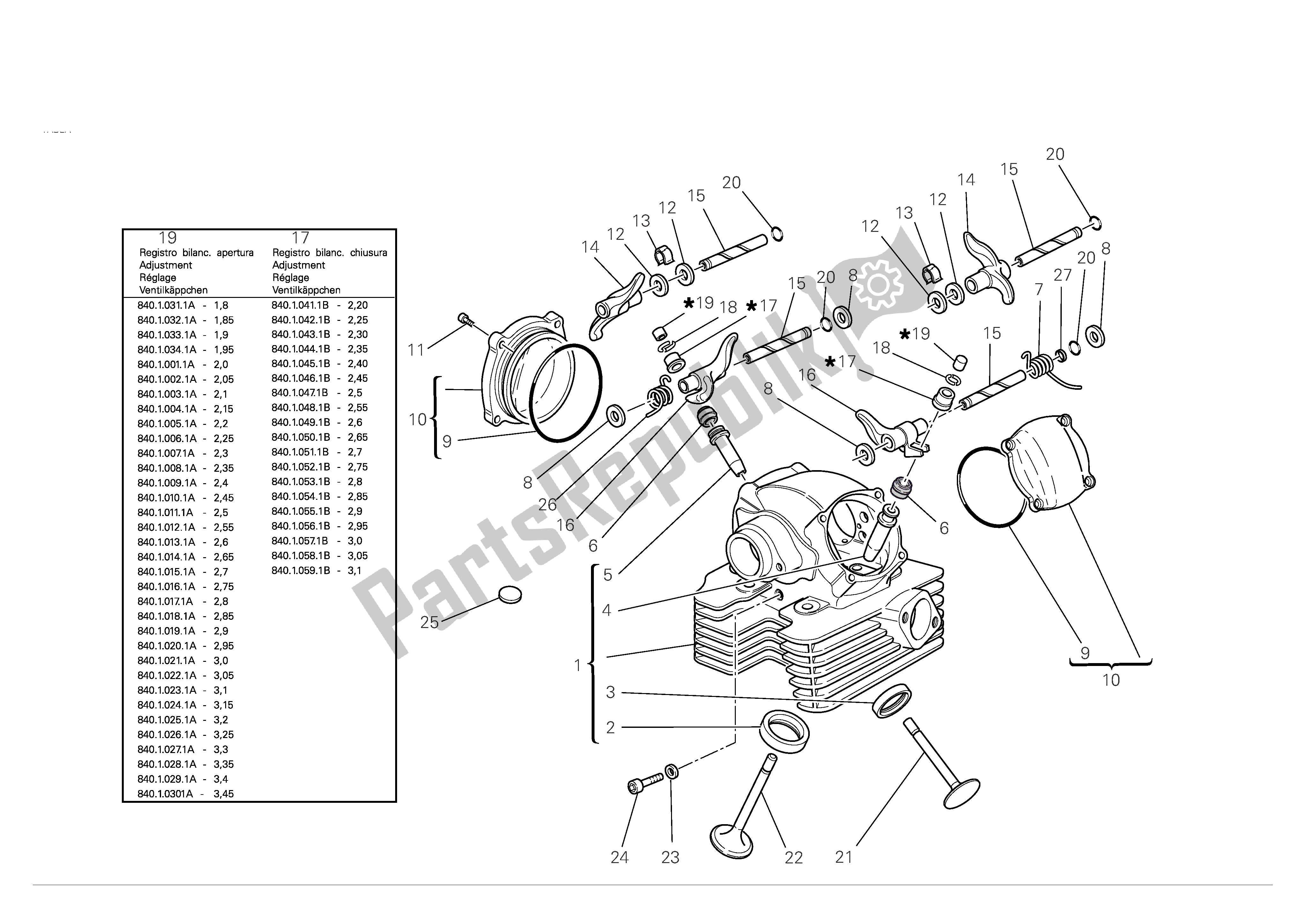 Alle onderdelen voor de Verticale Cilinderkop van de Ducati Hypermotard 1100 2008