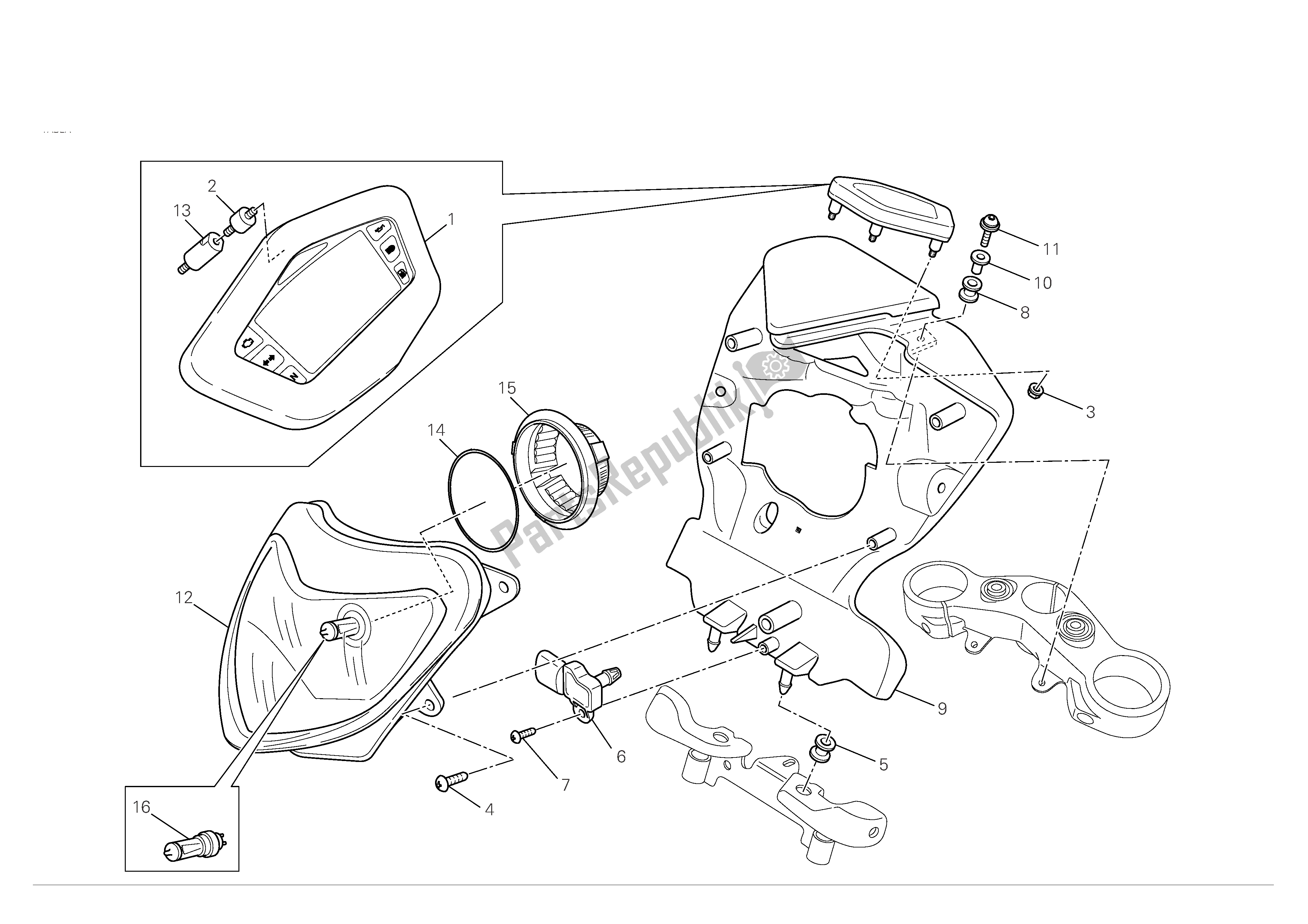 Alle onderdelen voor de Koplamp & Instr. Paneel van de Ducati Hypermotard 1100 2008