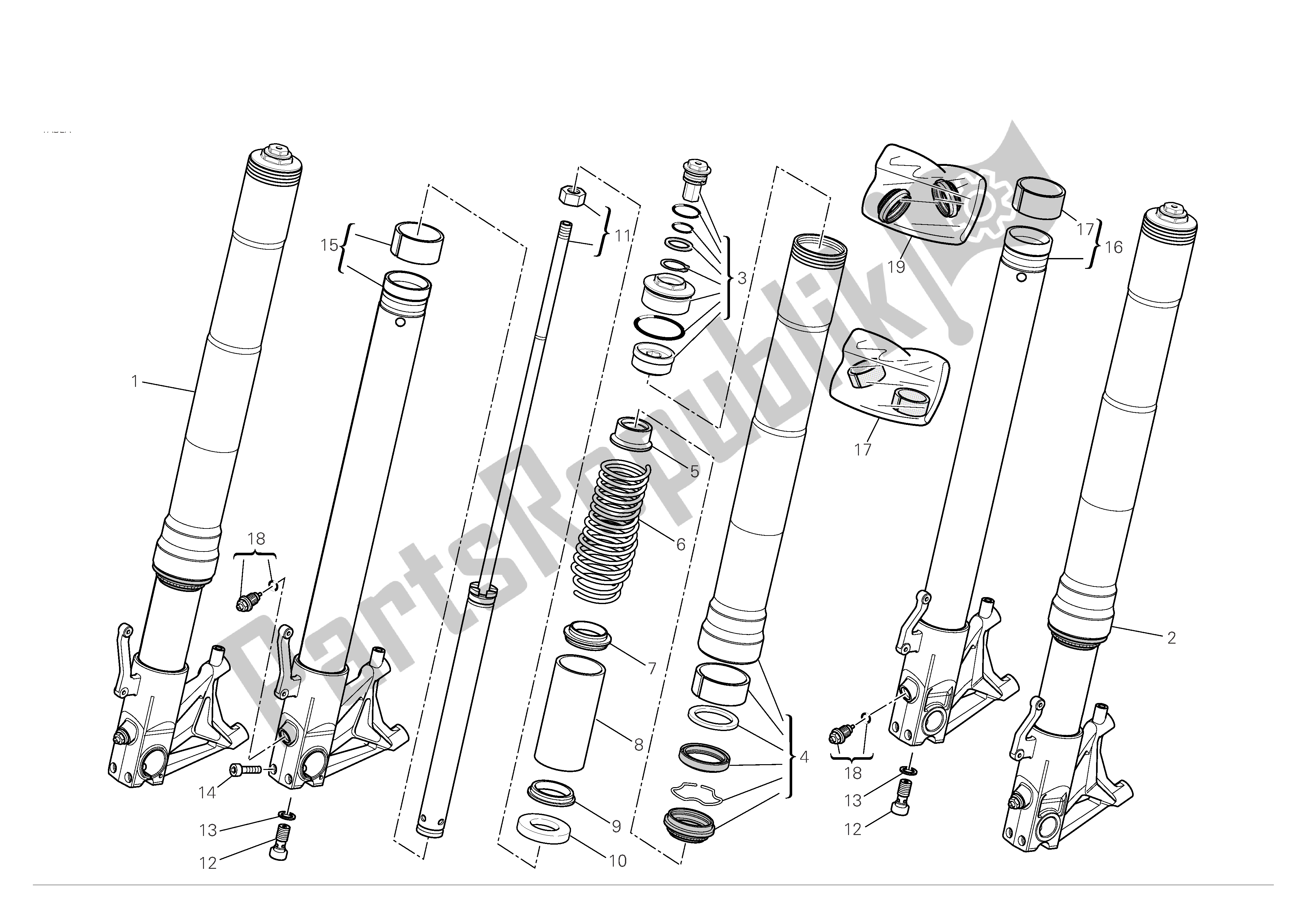 Tutte le parti per il Forcelle Anteriori del Ducati Hypermotard 1100 2008