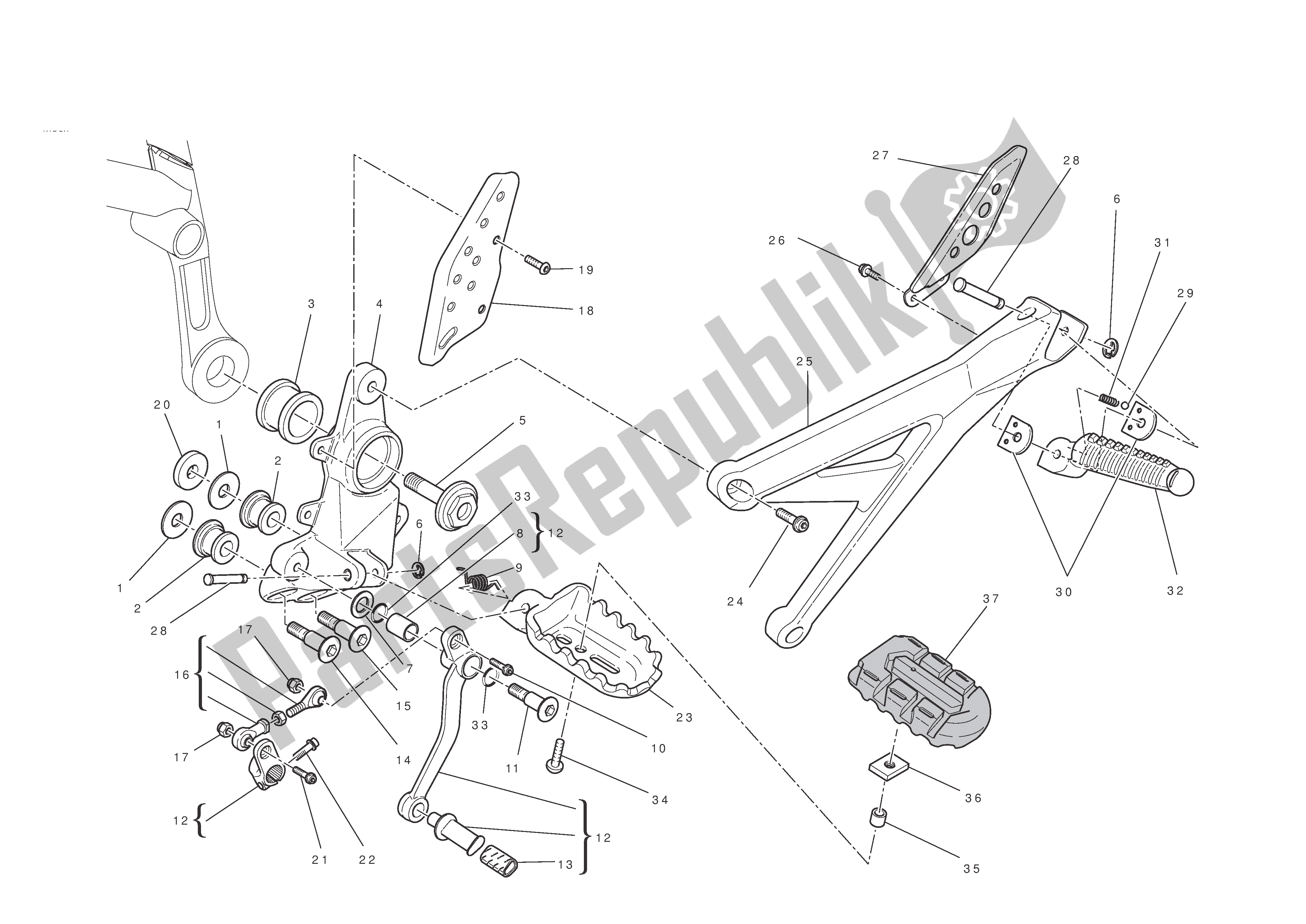 Todas las partes para L. H. Reposapiés de Ducati Hypermotard EVO 1100 2010