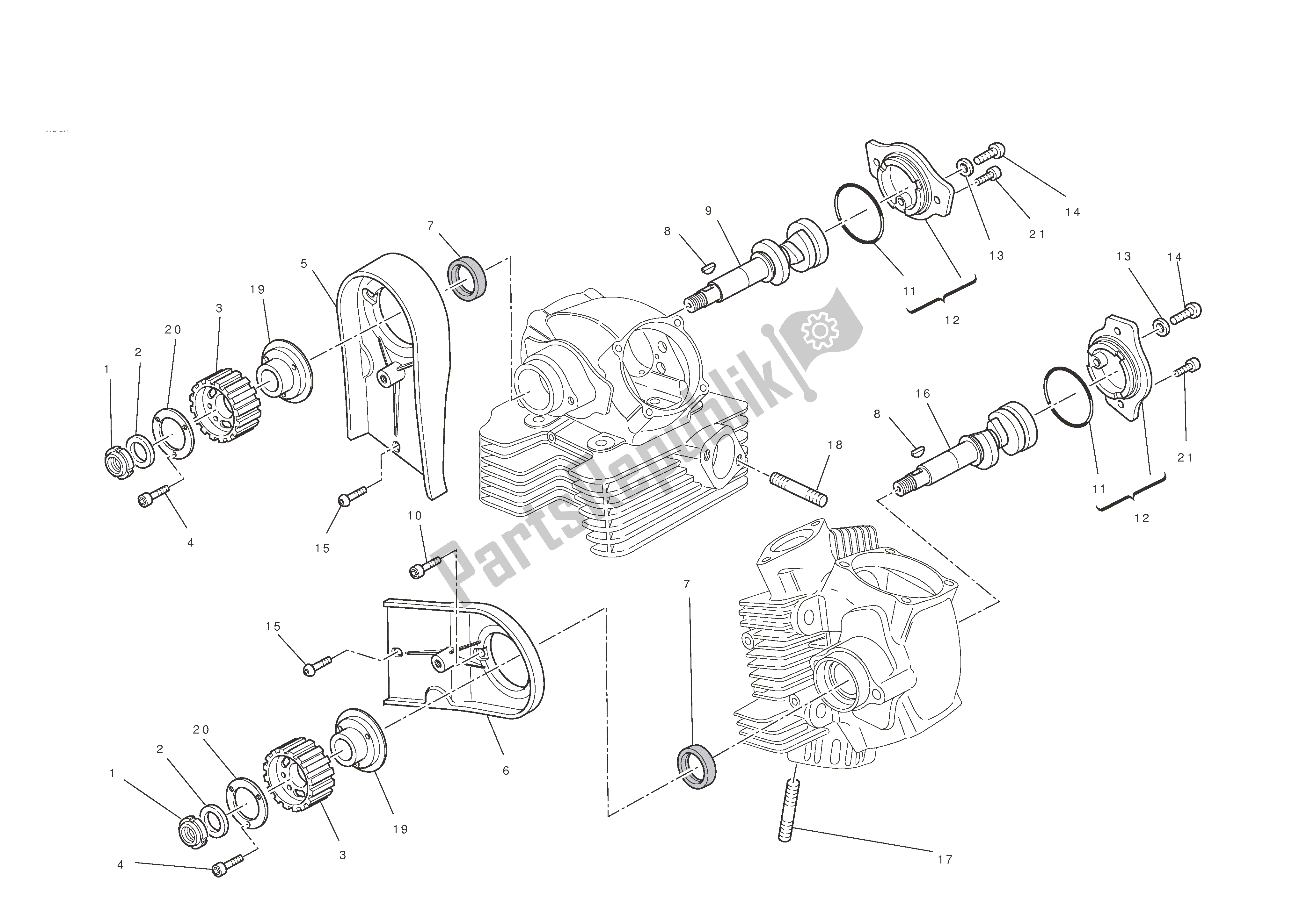 All parts for the Cylinder Head : Timingsystem of the Ducati Hypermotard EVO 1100 2010